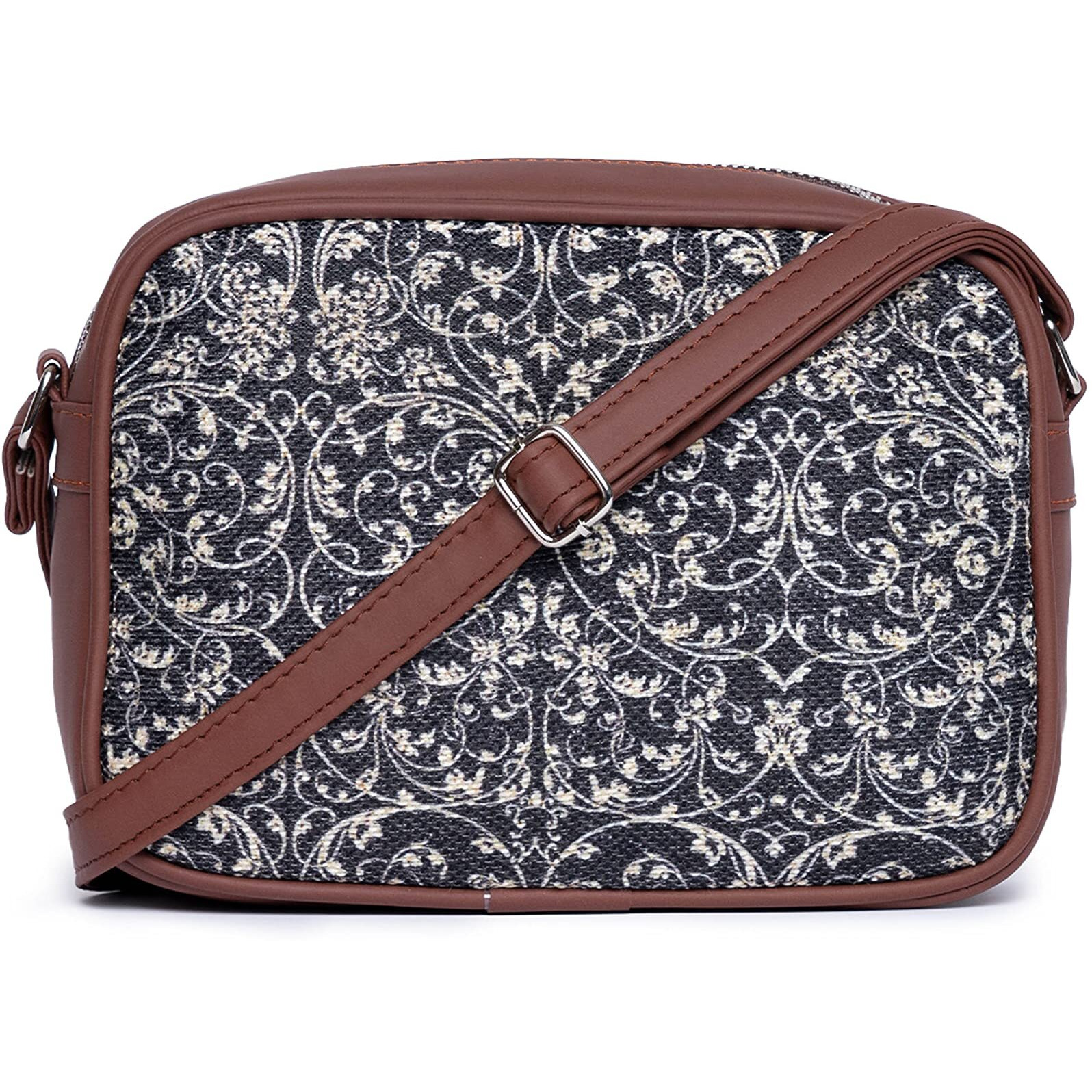 ZOUK Handmade Vegan Leather Lattice Lace Print Women s Sling Bags With Adjustable Shoulder Strap
