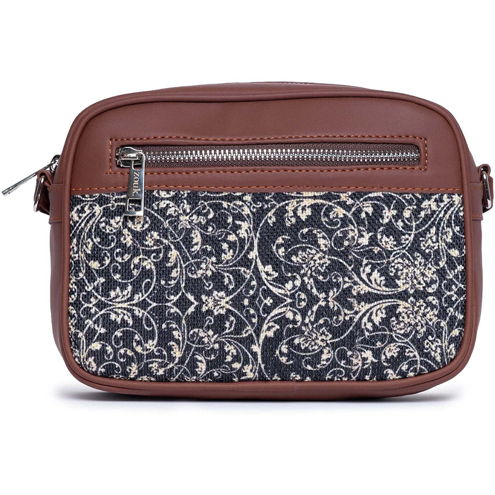 ZOUK Handmade Vegan Leather Lattice Lace Print Women s Sling Bags With Adjustable Shoulder Strap