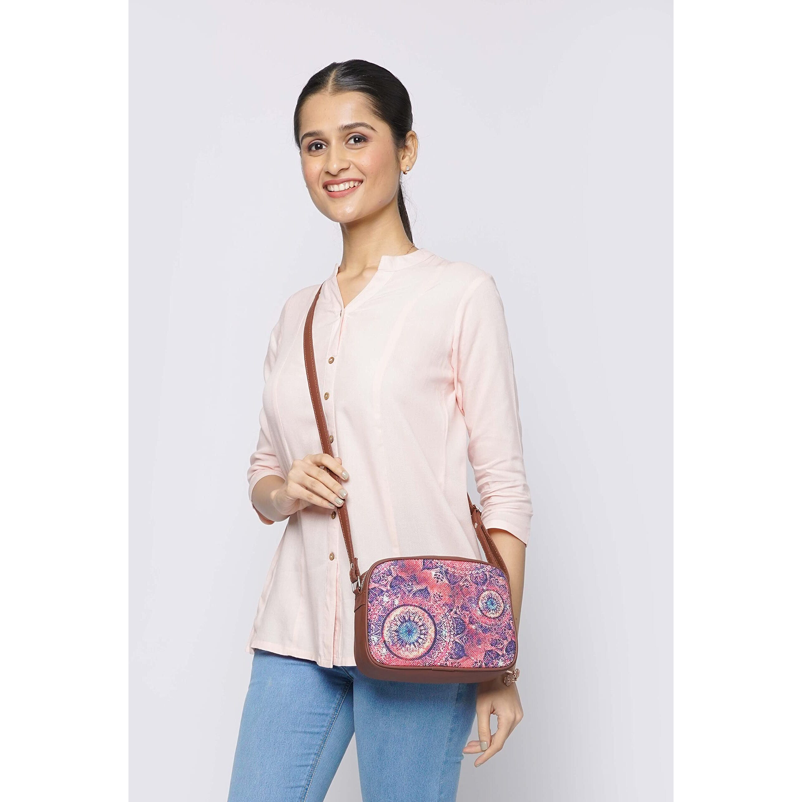 ZOUK Handmade Vegan Leather Space Chakra Print Women s Sling Bags With Adjustable Shoulder Strap