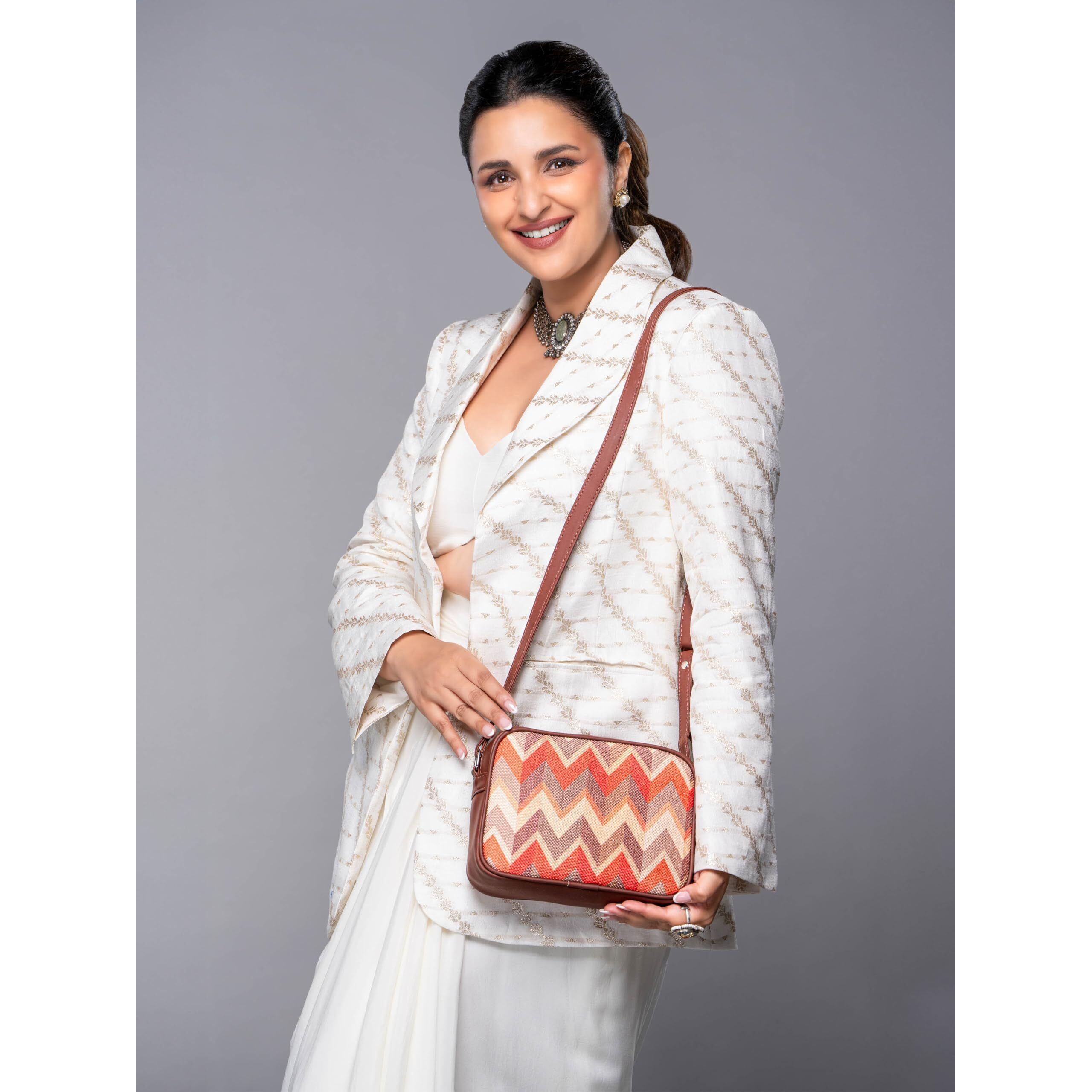 ZOUK Handmade Vegan Leather Tidal Wave Print Women s Sling Bags With Adjustable Shoulder Strap