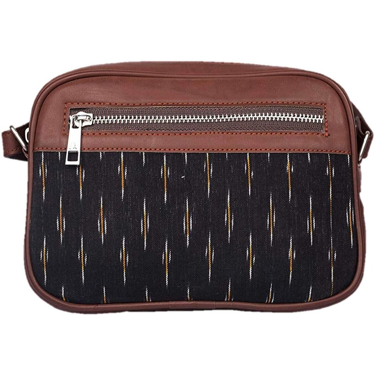 ZOUK Handmade Vegan Leather Ikat GreRe Print Women s Sling Bags With Adjustable Shoulder Strap