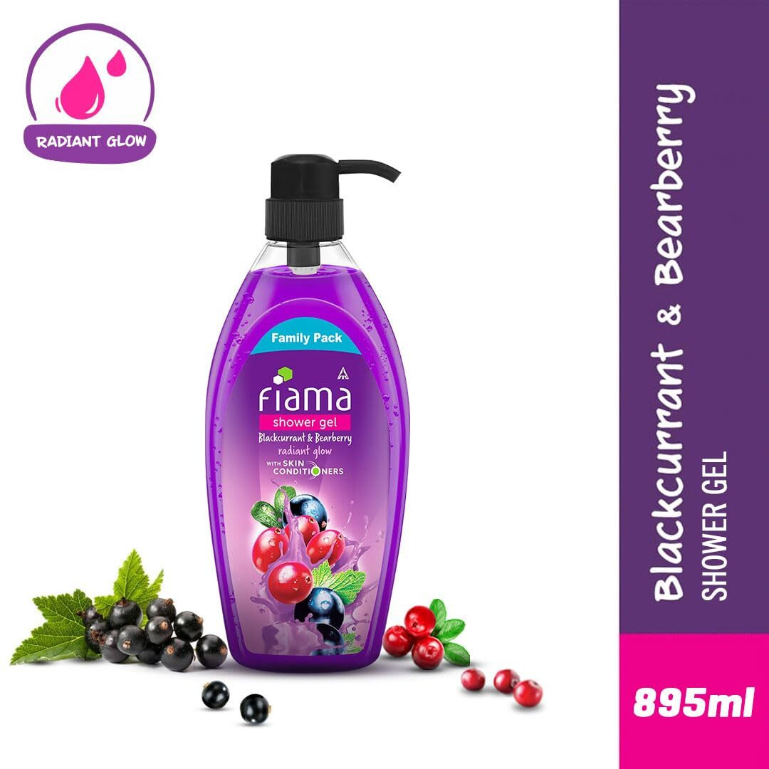 Fiama Body Wash Shower Gel Blackcurrant & Bearberry, 895 ml Family Pack, Body Wash for Women & Men with Skin Conditioners for Radiant Glow, Suitable for All Skin Types