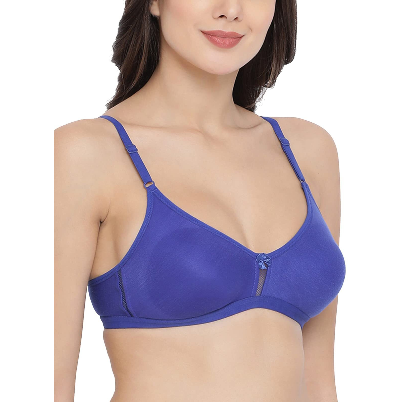 Clovia Women s Cotton Rich Solid Non-Padded Full Cup Wire Free T-Shirt Bra (BR0638P08_Dark Blue_36C)