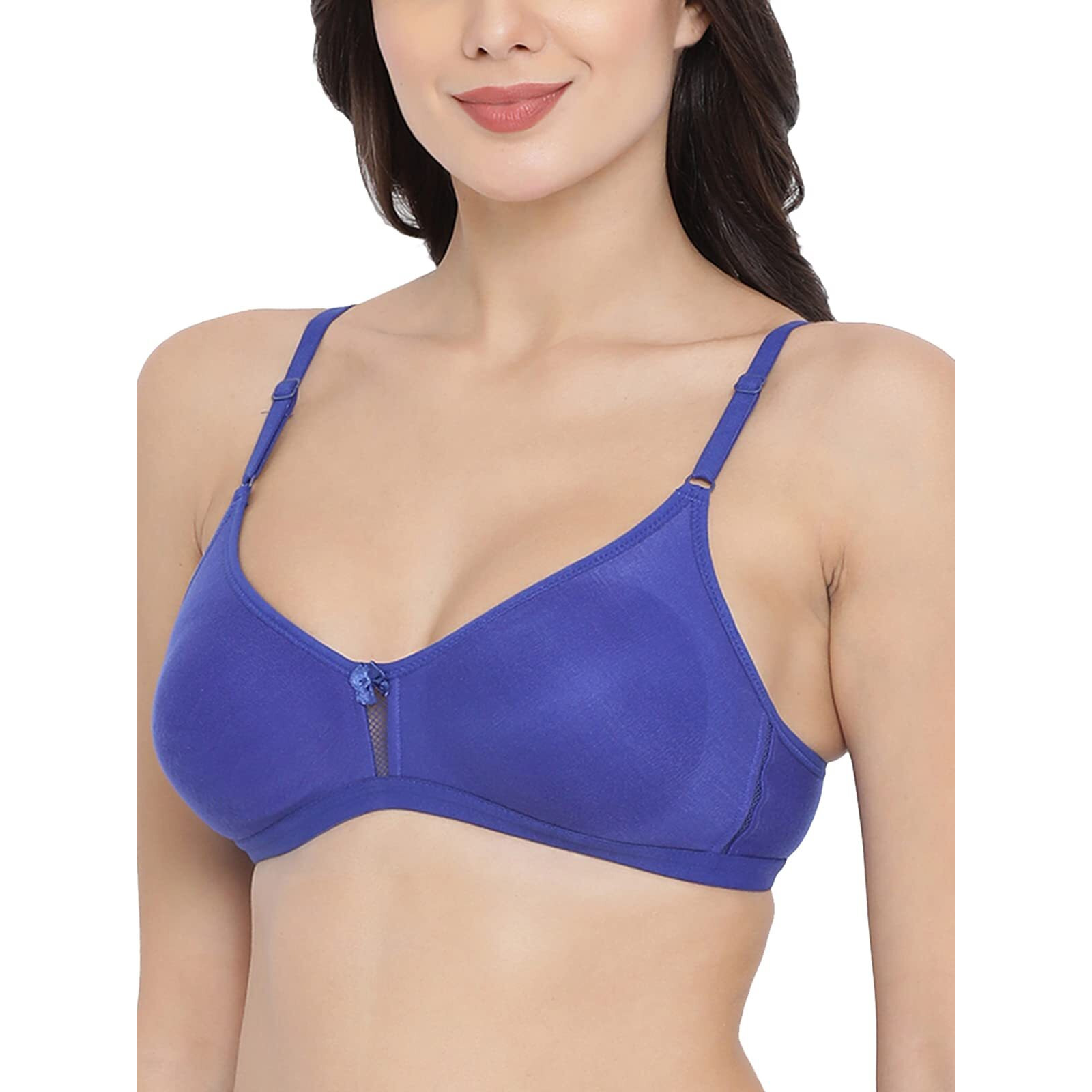 Clovia Women s Cotton Rich Solid Non-Padded Full Cup Wire Free T-Shirt Bra (BR0638P08_Dark Blue_36C)
