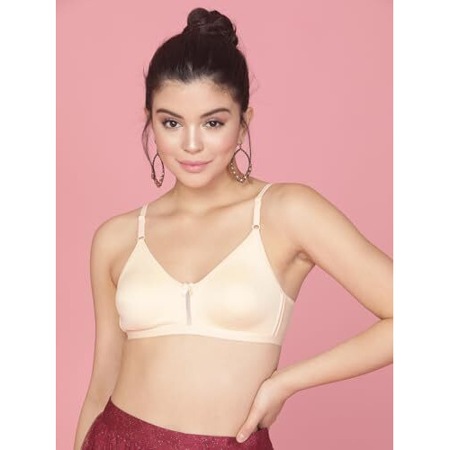 Clovia Women s Cotton Rich Solid Non-Padded Full Cup Wire Free T-Shirt Bra (BR0638P24_Nude_34C)