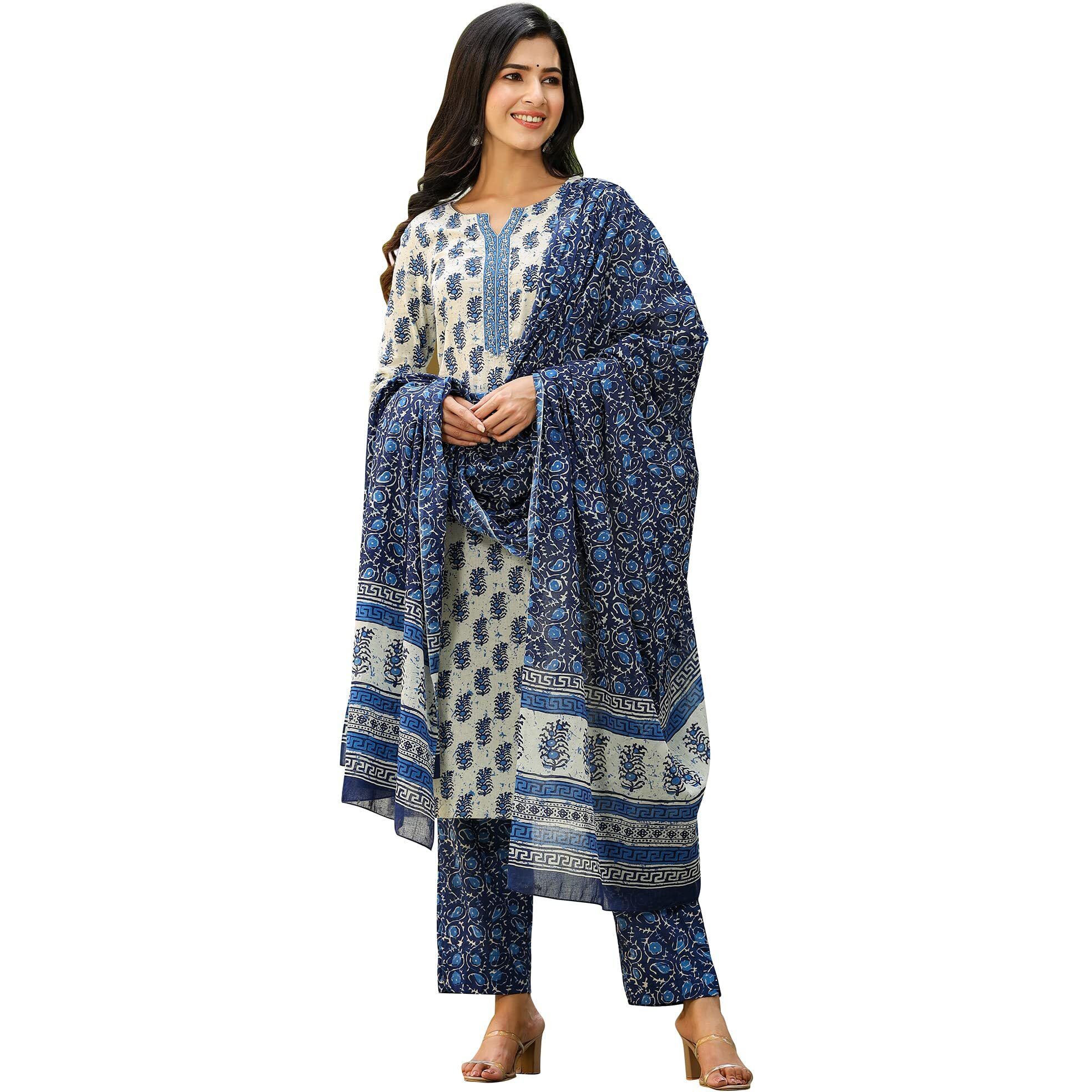 Vaamsi Women s Regular Kurta (VKSKD1026_L_Blue Large)
