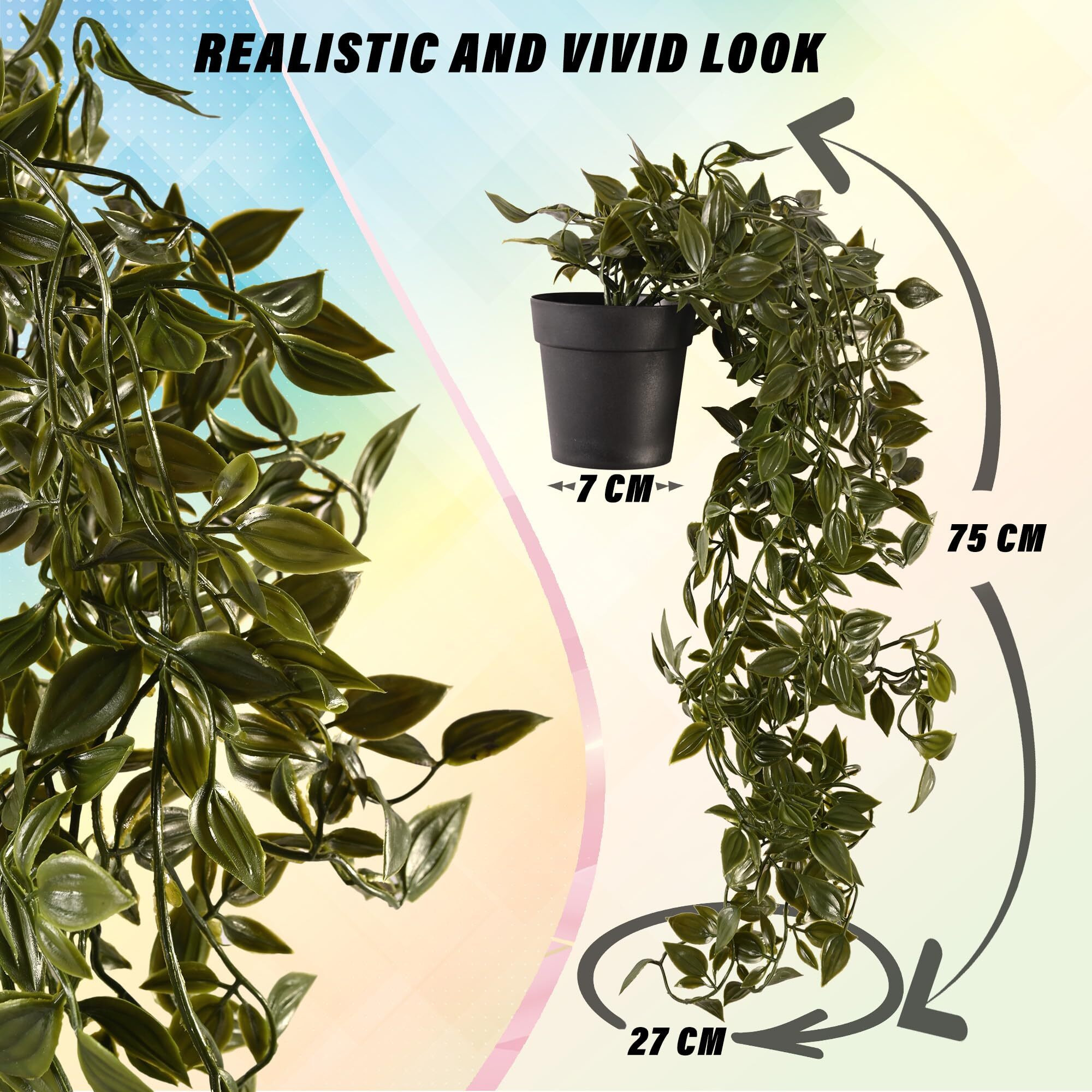 Heart Home Artificial VinePineFernIvy Plants with Pot Natural Look & Plastic Material Easy Home Dcor with Small Size Pot Size 27 X 75 X 7 Cm, Pack of 1 (Green)