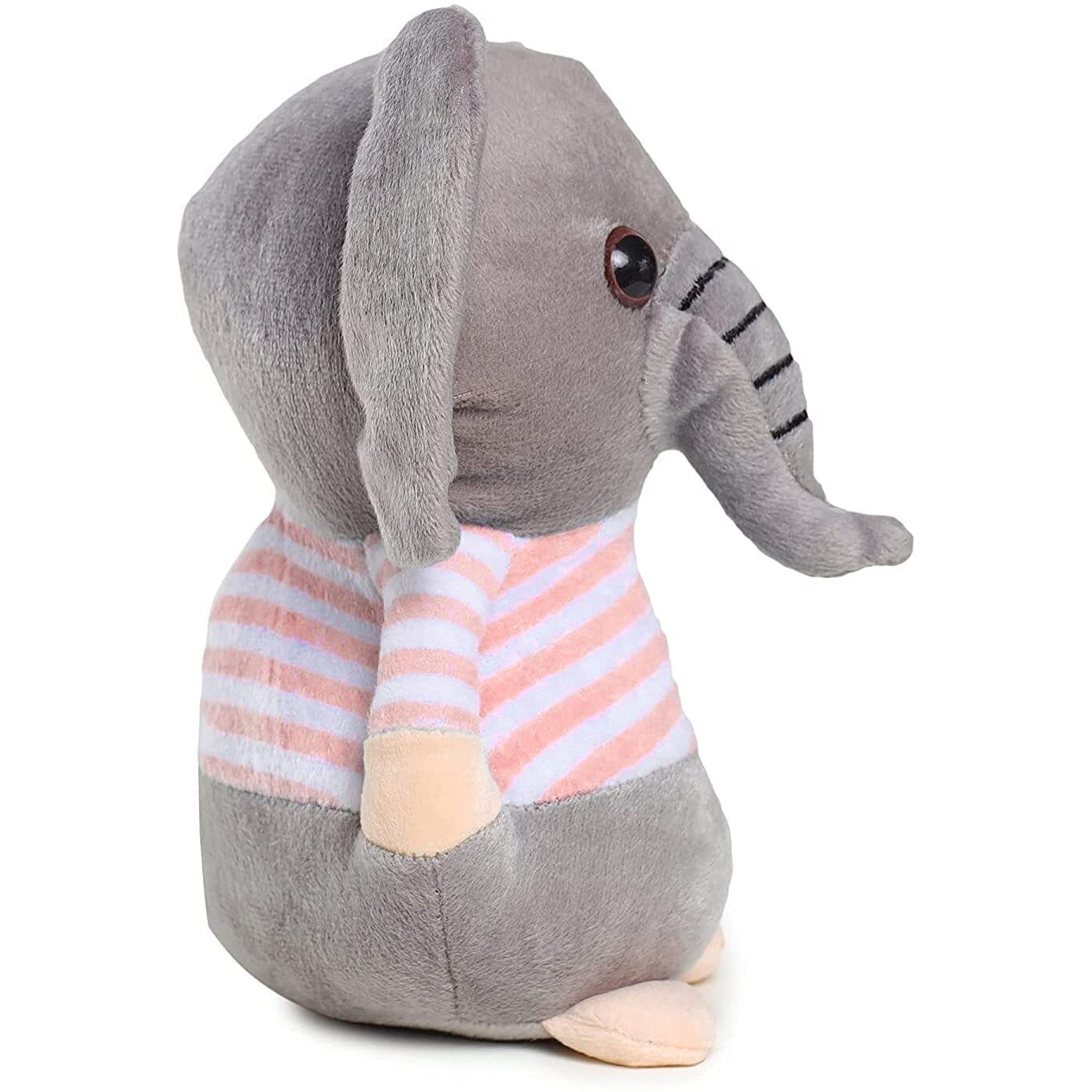 Webby Soft Animal Plush Elephant Toy 20cm, Grey and Pink