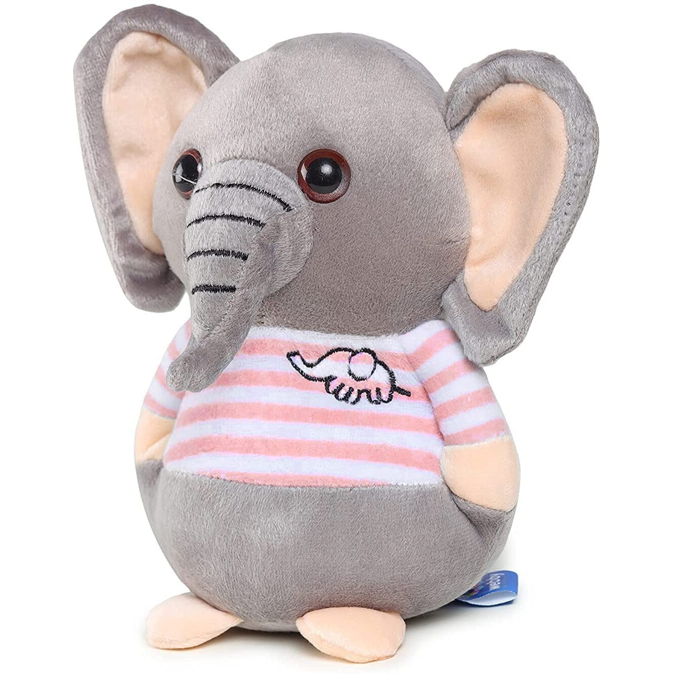 Webby Soft Animal Plush Elephant Toy 20cm, Grey and Pink