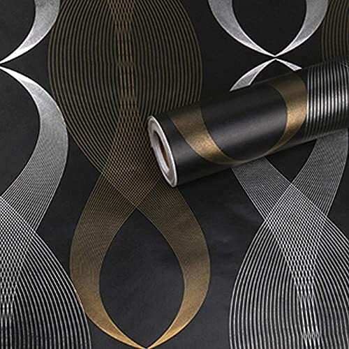 ANNA CREATIONS Self Adhesive Decorative Peel Stick Sea Green Waterproof Floral Wallpaper Removable Wall Sticker for Living Room Hall Decoration PVC Vinyl DIY Wall Stickers 45x304cm (Black Gold Waves)