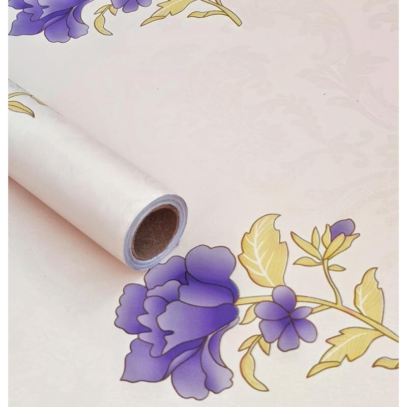 ANNACREATIONS Self Adhesive Waterproof Wallpaper Purple Flower Pattern Wall Sticker for Living Room Hall Bedroom Decoration PVC Vinyl Wall Stickers 45 x 304 cm