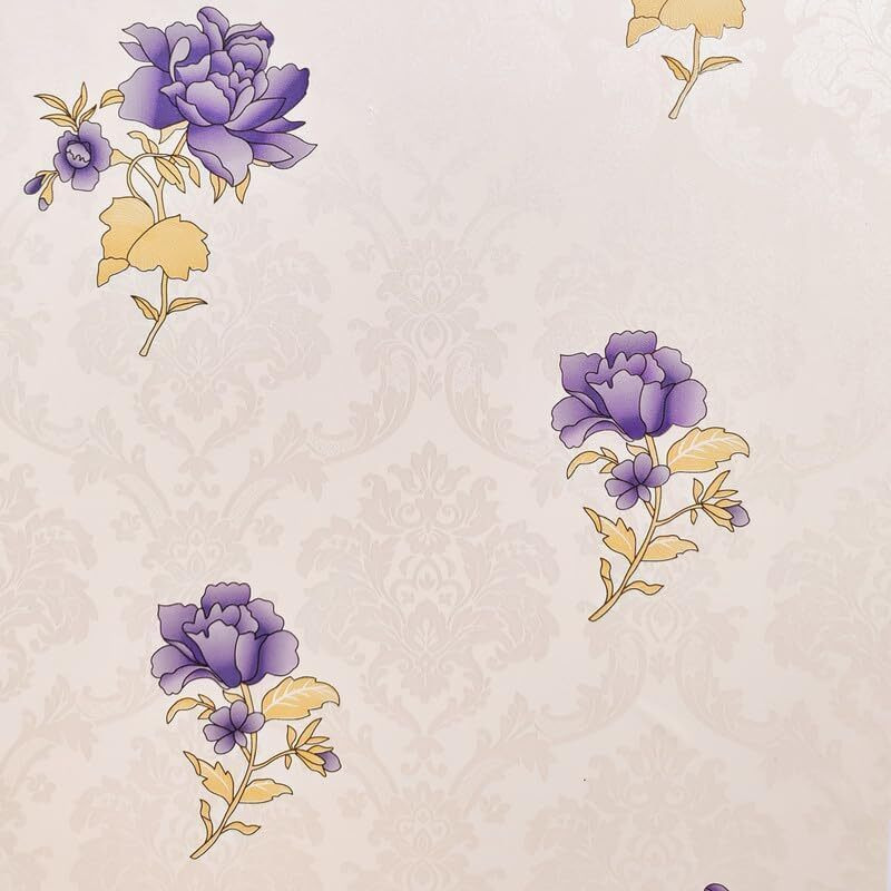 ANNACREATIONS Self Adhesive Waterproof Wallpaper Purple Flower Pattern Wall Sticker for Living Room Hall Bedroom Decoration PVC Vinyl Wall Stickers 45 x 304 cm