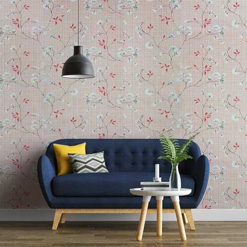 ANNA CREATIONS Self Adhesive Decorative Peel Stick Sea Green Waterproof Floral Wallpaper Removable Wall Sticker for Living Room Hall Decoration PVC Vinyl DIY Wall Stickers 45x304cm (Beige Cherry)