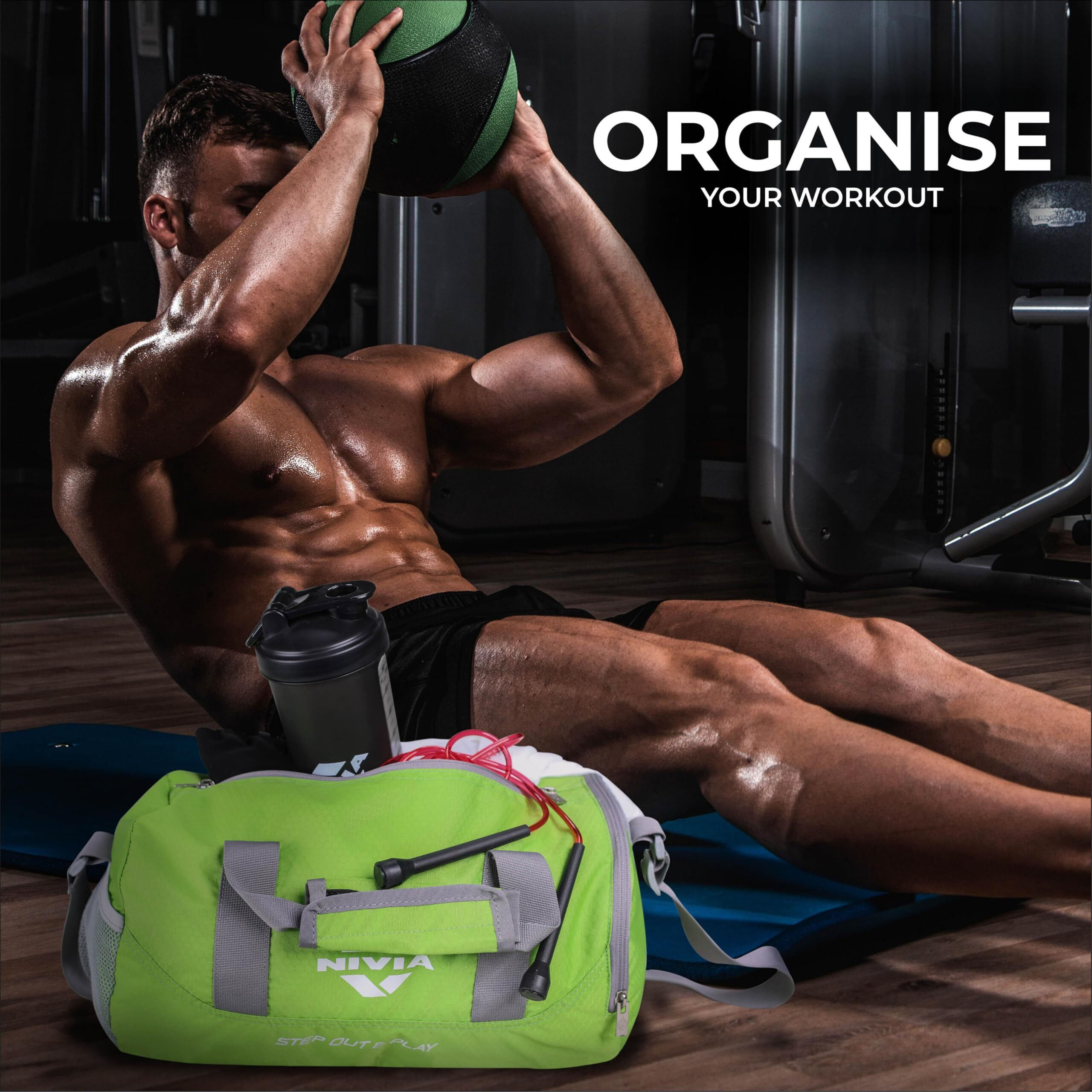 NIVIA Beast Gym Bag-4 Polyester/Unisex Gym Bags/Shoulder Bag for Men & Women with Separate Shoes Compartment/Carry Gym Accessories/Fitness Bag/Sports & Travel Bag/Sports Kit (Green)
