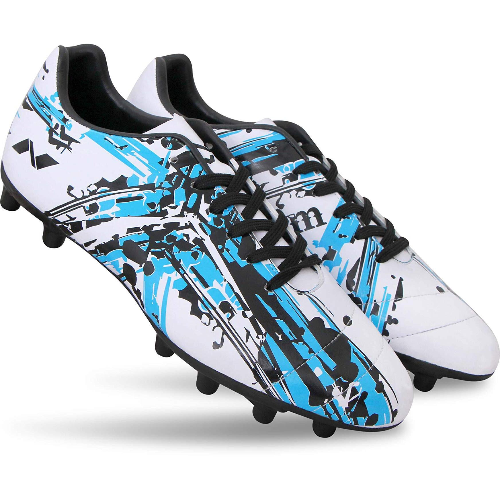 Nivia Storm Football Shoe for Mens/Synthetic Leather Upper for Hard and Grassy Surfaces Suitable for Sports/Light Weight Insole (White) UK - 10