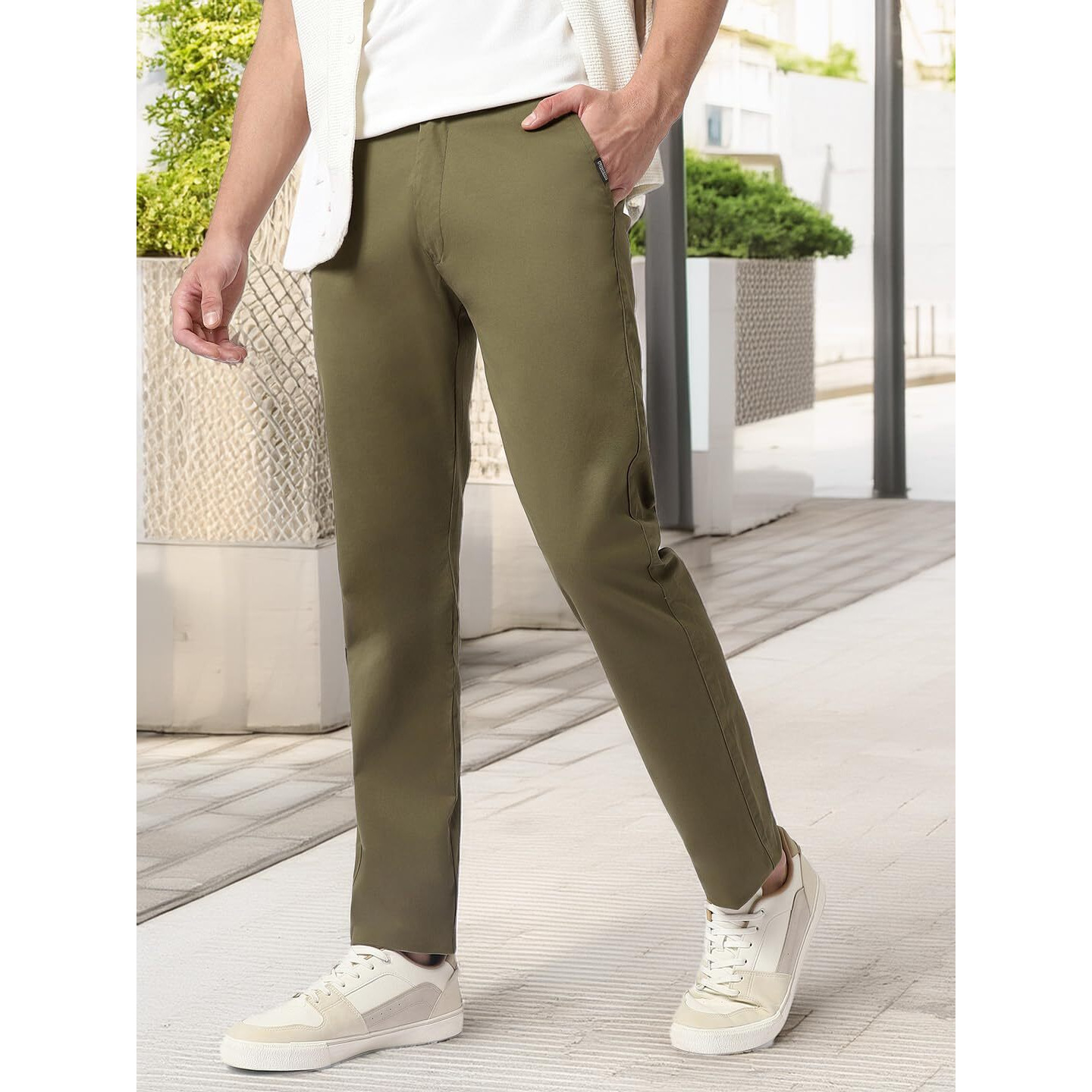 Urbano Fashion Men s Olive Green Cotton Slim Fit Casual Chinos Trousers Stretch (chino-olivegrn-28-fba-01)