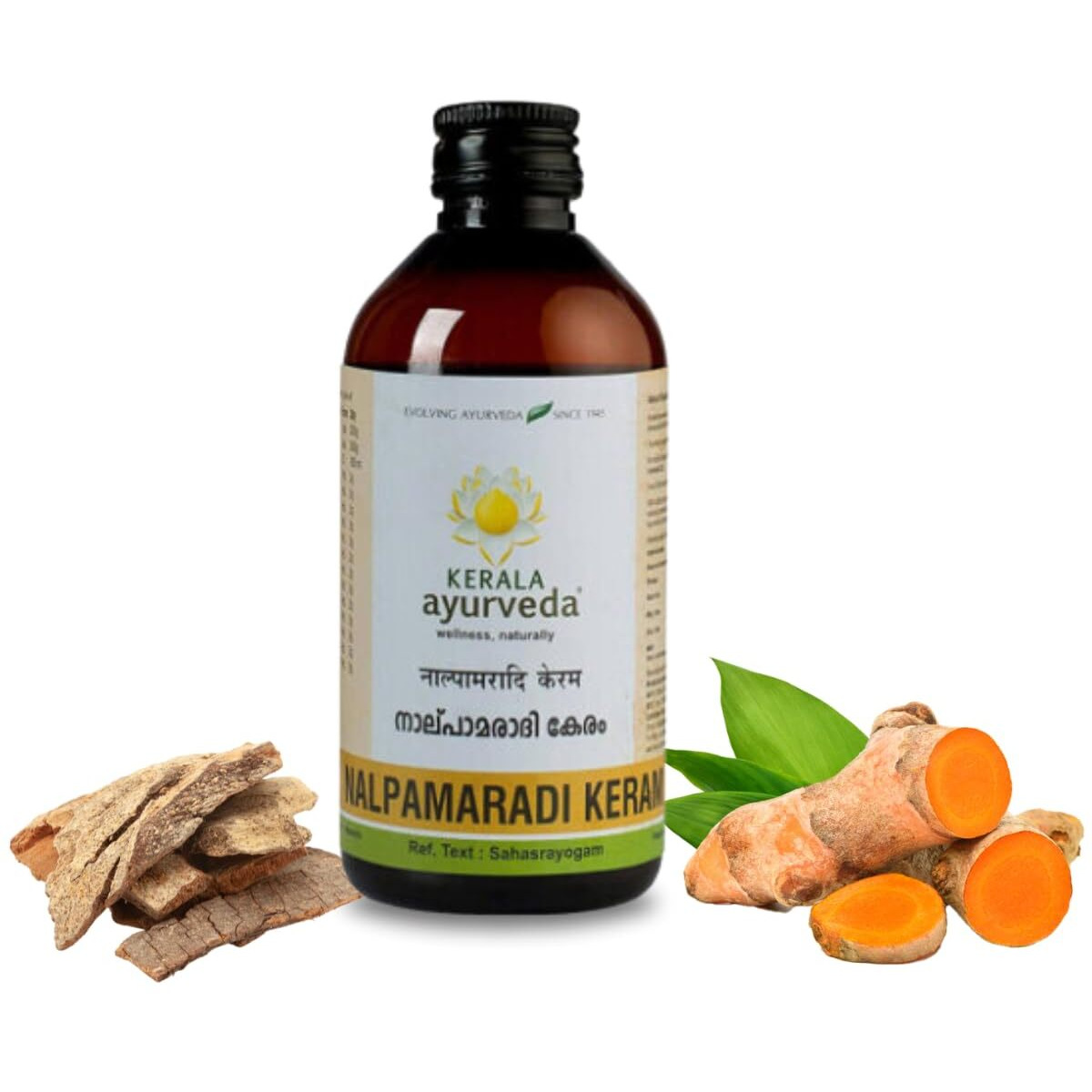 Kerala Ayurveda Nalpamaradi Keram 200ml | Face & Body Oil | Detan Oil | For All Skin Types| Suitable for All Skin Types | Removes Tan and Dark Spots | Heals Skin | With Nalpamara, Haridra, Usira, Amla, Manjistha, Raktachandana | Coconut Oil Base |
