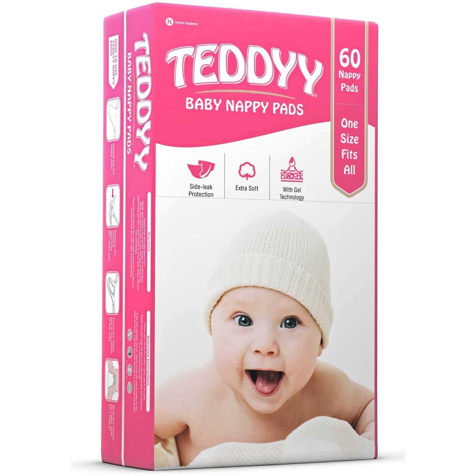 TEDDYY Baby Nappy Pads 60 Pads - Free Size, Side - Leak Protection, Soft Gel