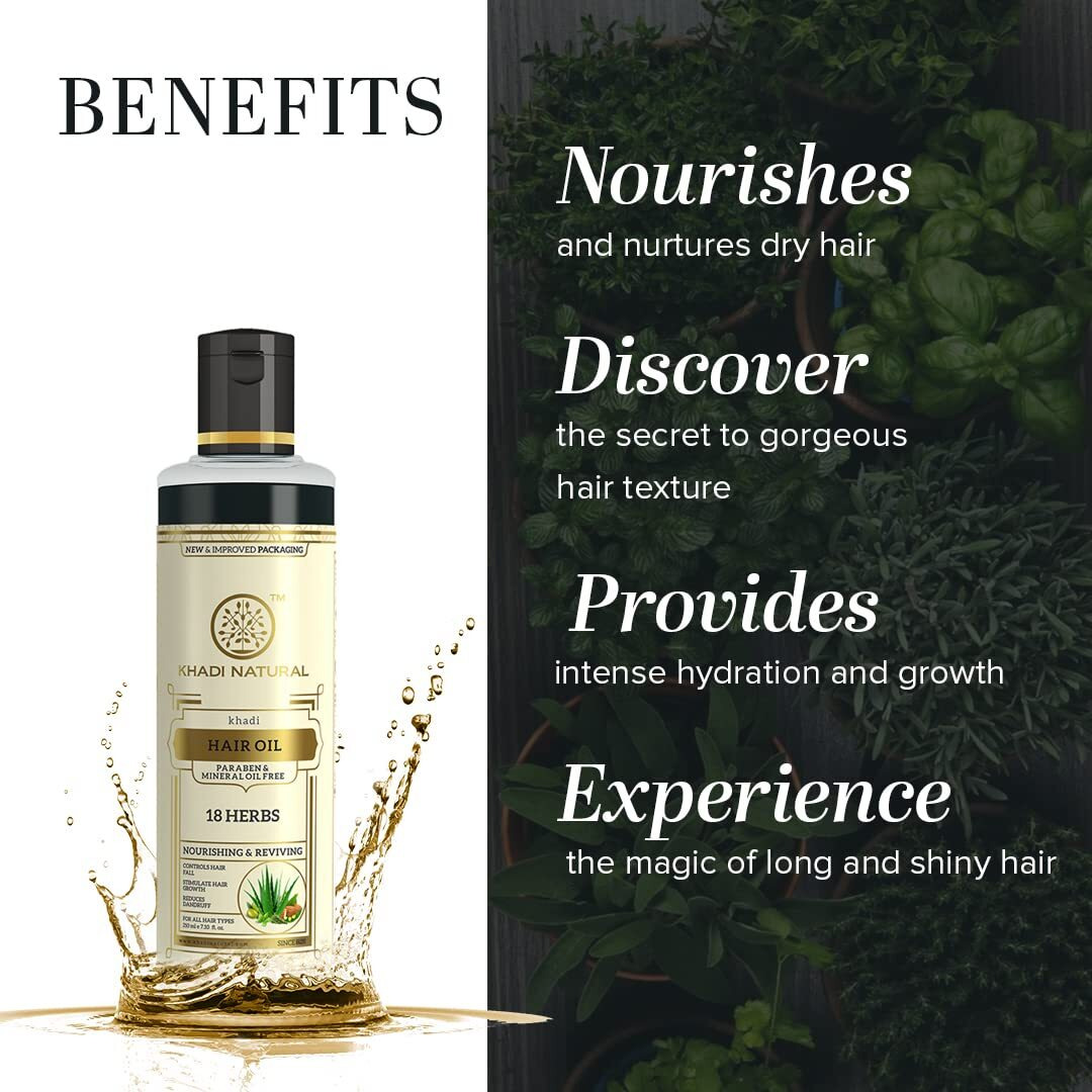 Khadi Natural Ayurvedic 18 Herbs Hair Oil | Repairs Dry Scalp | Boosts Hair Health | Promotes Healthy Hair | Paraben & Mineral Oil Free | Natural Care for All Hair Types| 210 ml