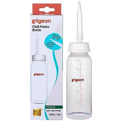 Pigeon Cleft Palate Nursing/Feeding Bottle,Feeder with Silicone Long Nipple,BPA Free,BPS Free,transparent,Adjustable Milk Flow,240 ml