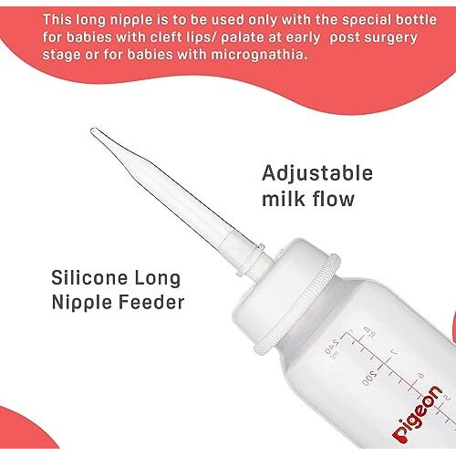 Pigeon Cleft Palate Nursing/Feeding Bottle,Feeder with Silicone Long Nipple,BPA Free,BPS Free,transparent,Adjustable Milk Flow,240 ml