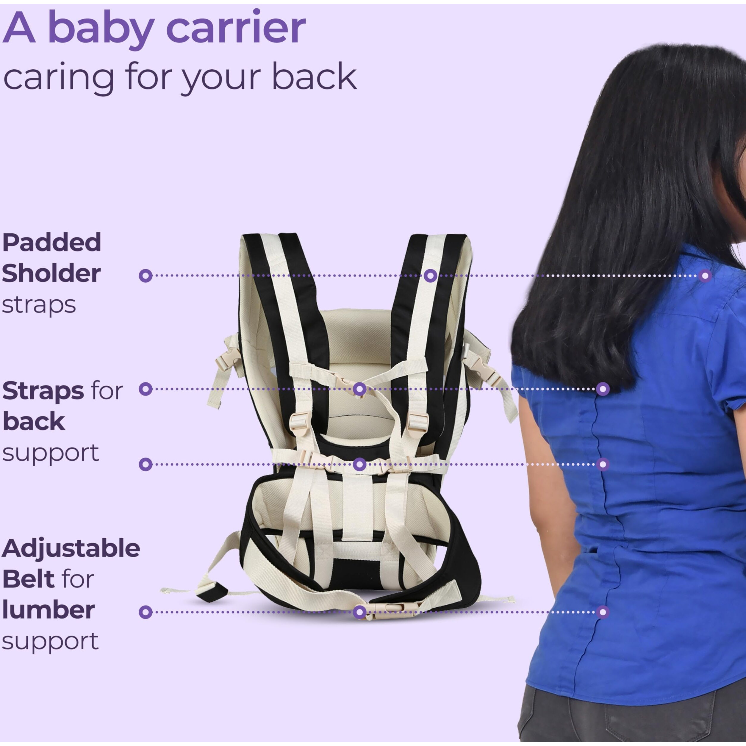 LuvLap Elegant Baby Carrier with 4 carry positions, lightweight & travel friendly, 4-24Month baby, Adjustable New-born to Toddler Carrier with cushioned leg support, Max weight 15Kg (Black)