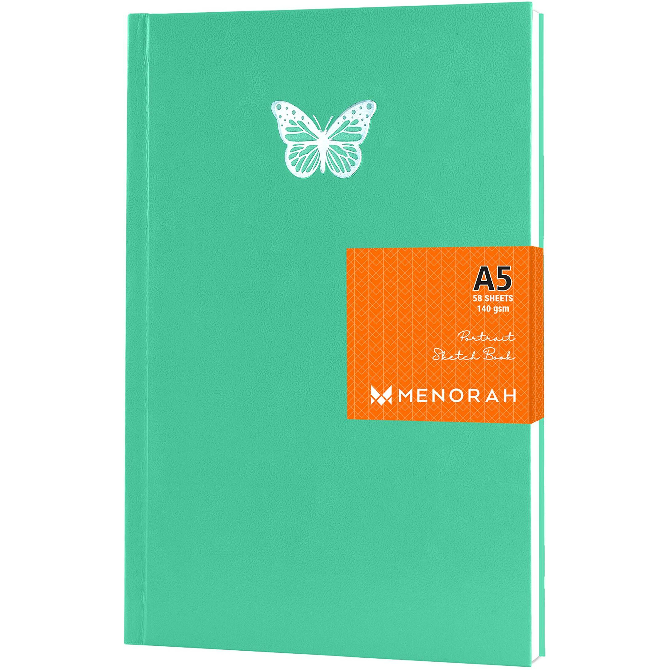 MENORAH - A5 Artist Sketchbook - 140 GSM - (58 Sheets / 116 Pages) - Stylish Art Journal Drawing Book - (Size  21.0 cm x 14.8 cm)-Handmade- CASSATA Sketch Book (Sweet Mint - Butterfly) - Portrait