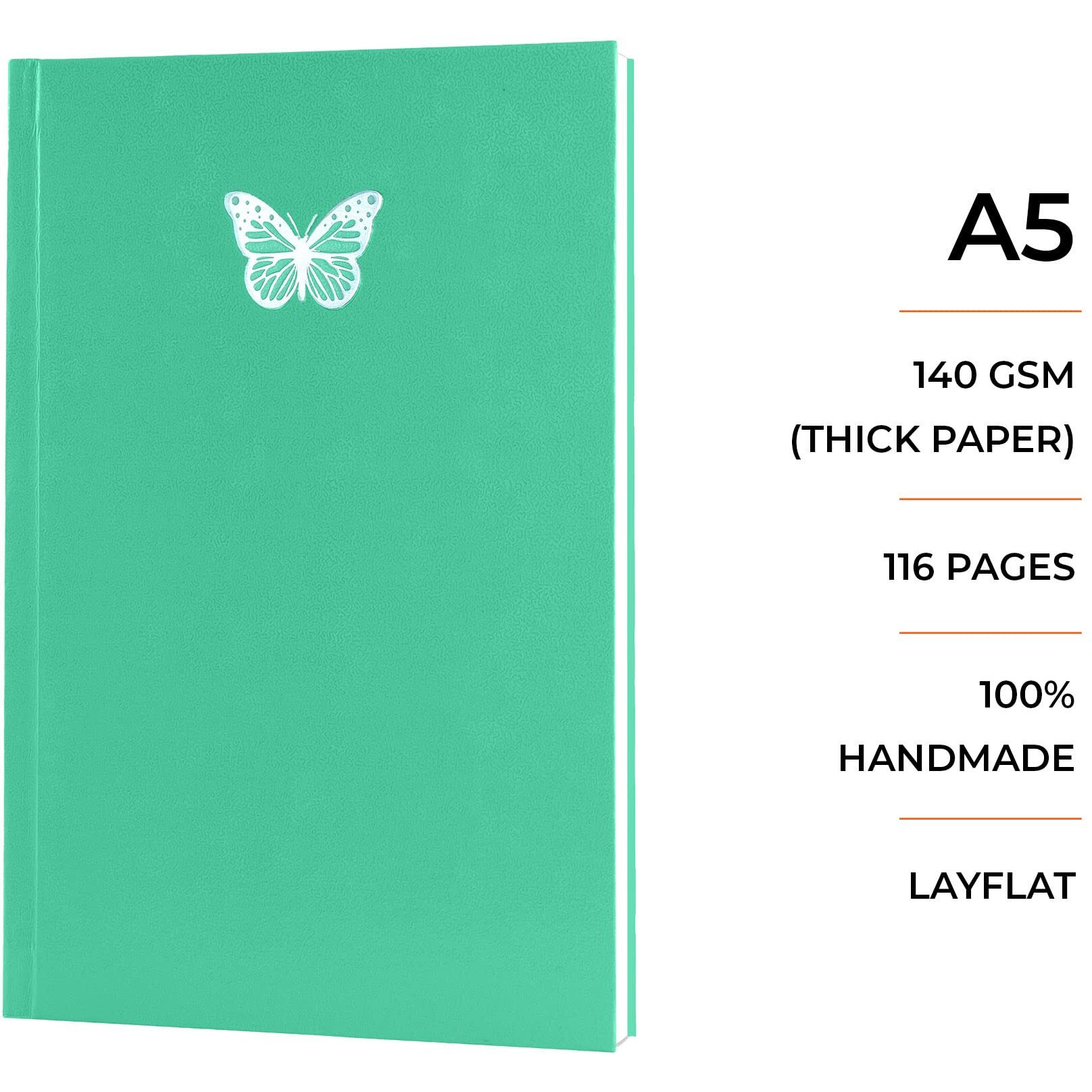 MENORAH - A5 Artist Sketchbook - 140 GSM - (58 Sheets / 116 Pages) - Stylish Art Journal Drawing Book - (Size  21.0 cm x 14.8 cm)-Handmade- CASSATA Sketch Book (Sweet Mint - Butterfly) - Portrait