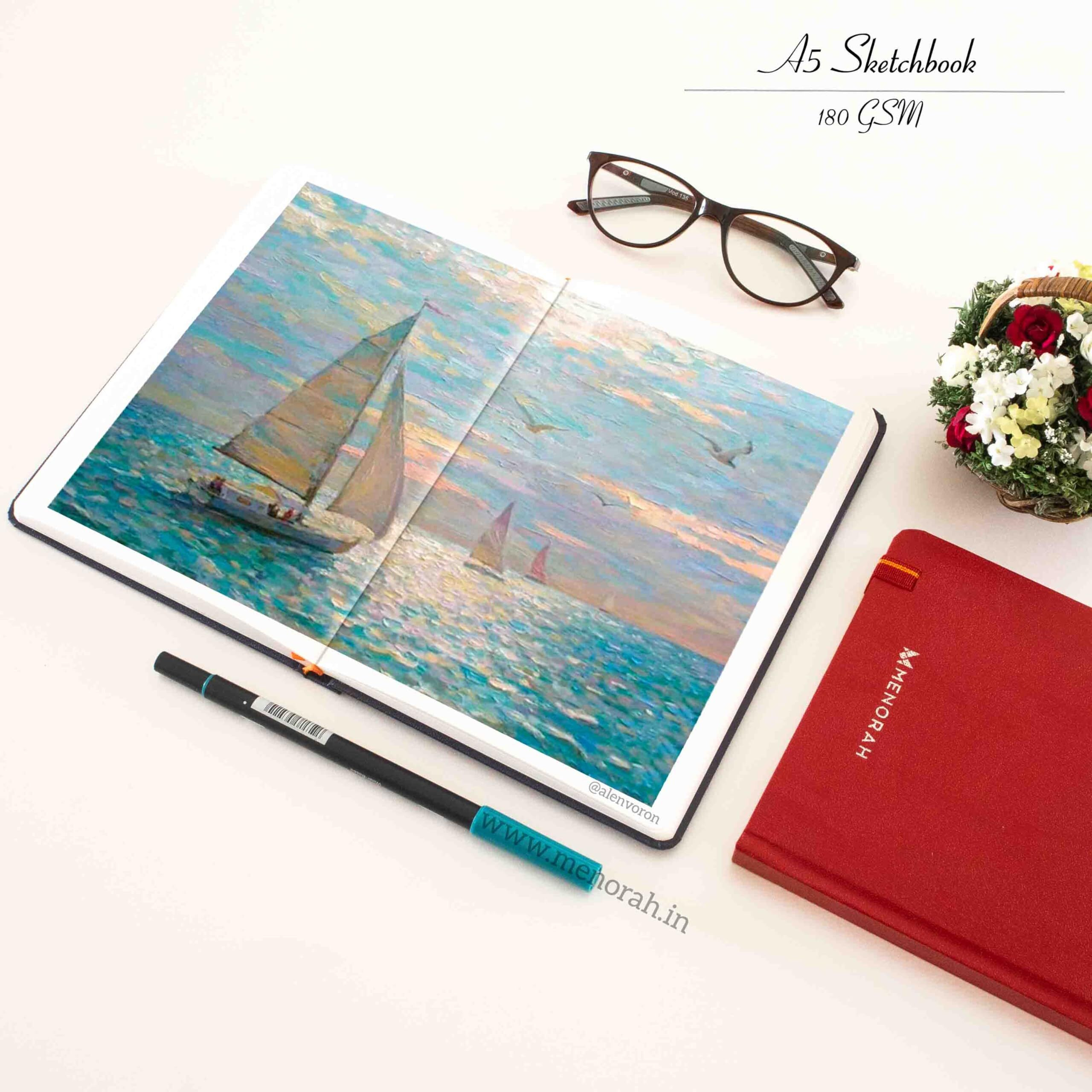 MENORAH Paper-Sketchbook For Artist-A5-180 Gsm-Watercolor Drawing Book-180Gsm(Red,Portrait)-Handcrafted With Love Mother S Day