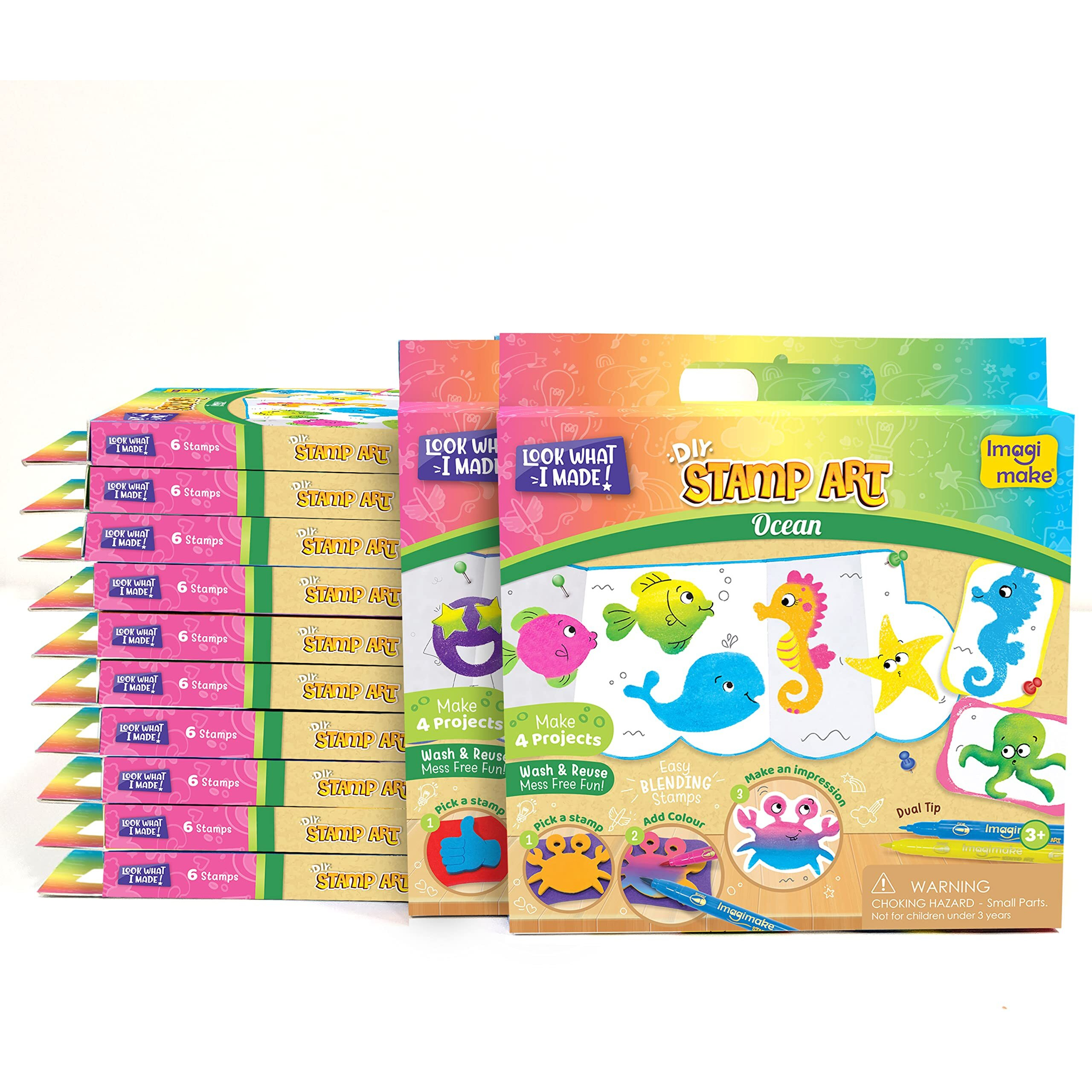 Imagimake Stamp Art - DIY Kids Art Set - Return Gift Combo for Birthday - Age 3 Years and Above - 12 Piece Assorted Theme Set, EVA Foam, Paper