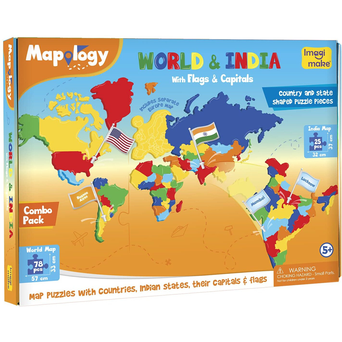 Imagimake Kid Combo Educational Map, Birds Puzzle And 5-In-1 Craft Kit, Multicolour, Paper