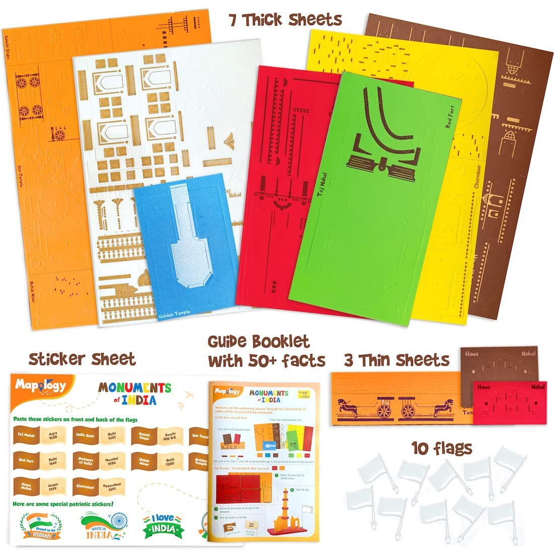 Imagimake Mapology Monuments of India - Construction Set - Make 10 Monuments - Educational Toy for Boys & Girls Above 5 Years Kids (Multicolour) (10 Pieces)