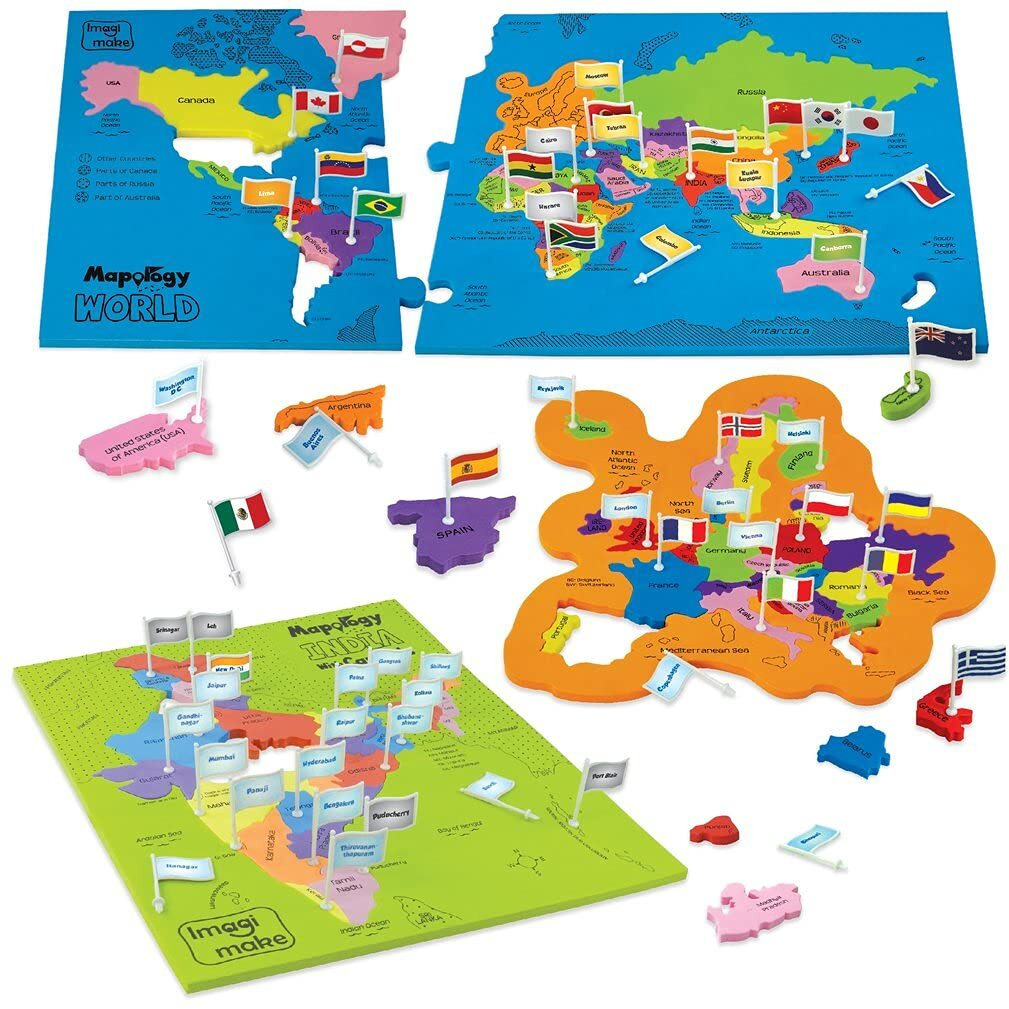 Imagimake Mapology Ultimate Combo India & World Map Puzzle, Solar System Puzzle & Monument of India Construstion Set - Educational Toy for Kids Above 5 Years