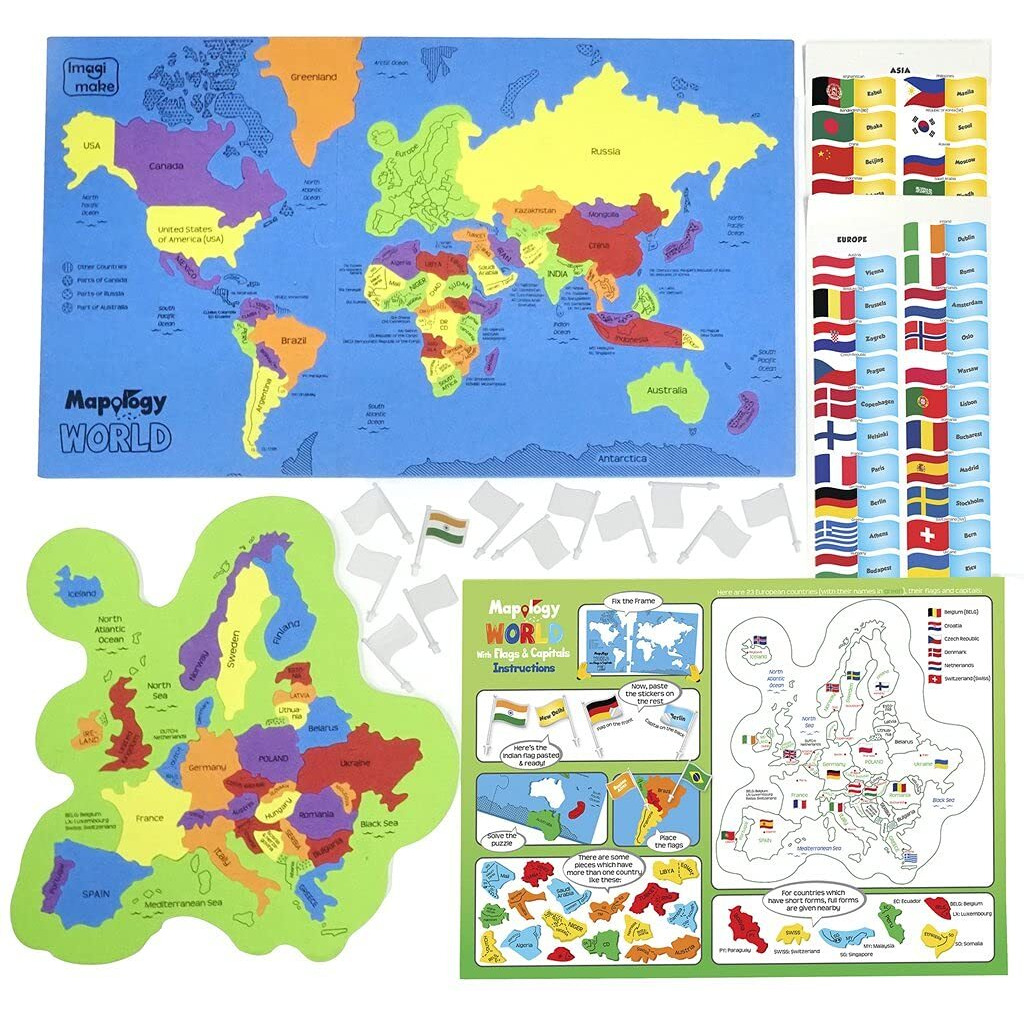 Imagimake Mapology Ultimate Combo India & World Map Puzzle, Solar System Puzzle & Monument of India Construstion Set - Educational Toy for Kids Above 5 Years