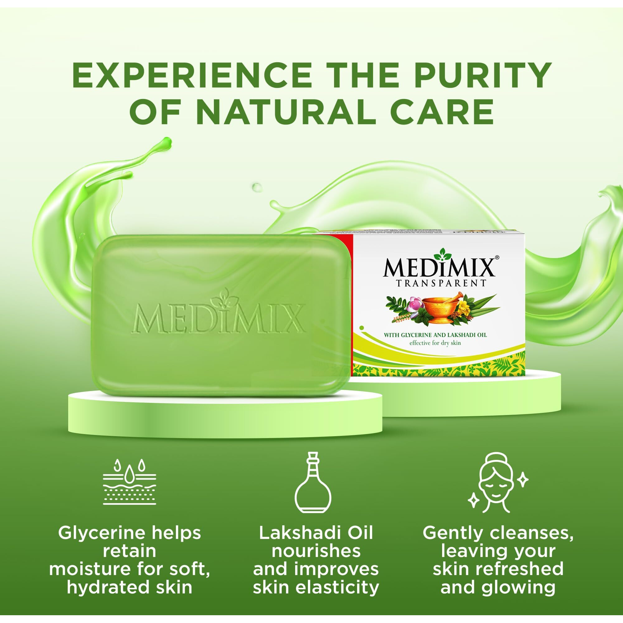 Medimix Transparent Ayurvedic Traditionally Made Bathing Bar Soap | Infused Glycerine and Lakshadi Oil | Effective for Dry Skin (Pack of 4) 125g