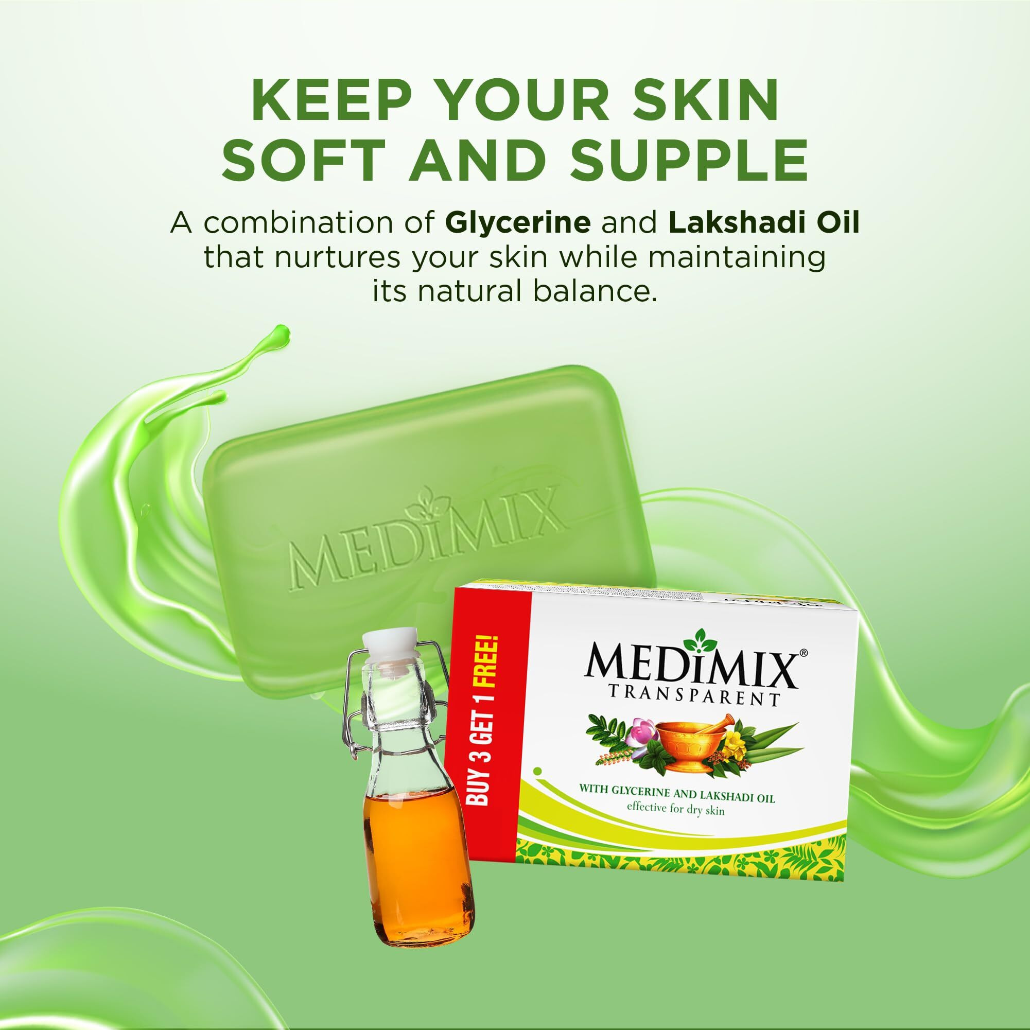 Medimix Transparent Ayurvedic Traditionally Made Bathing Bar Soap | Infused Glycerine and Lakshadi Oil | Effective for Dry Skin (Pack of 4) 125g