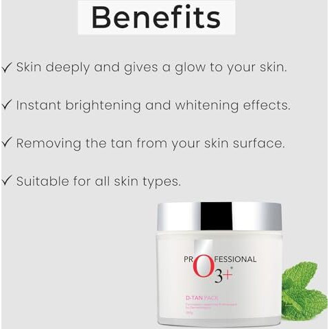 O3+ D-TAN Pack for Instant Tan Removal & Sun Damage Protection Infused with Mint and Eucalyptus Oil Ideal for All Skin Types (300g) | Detan Pack for Tan Removal