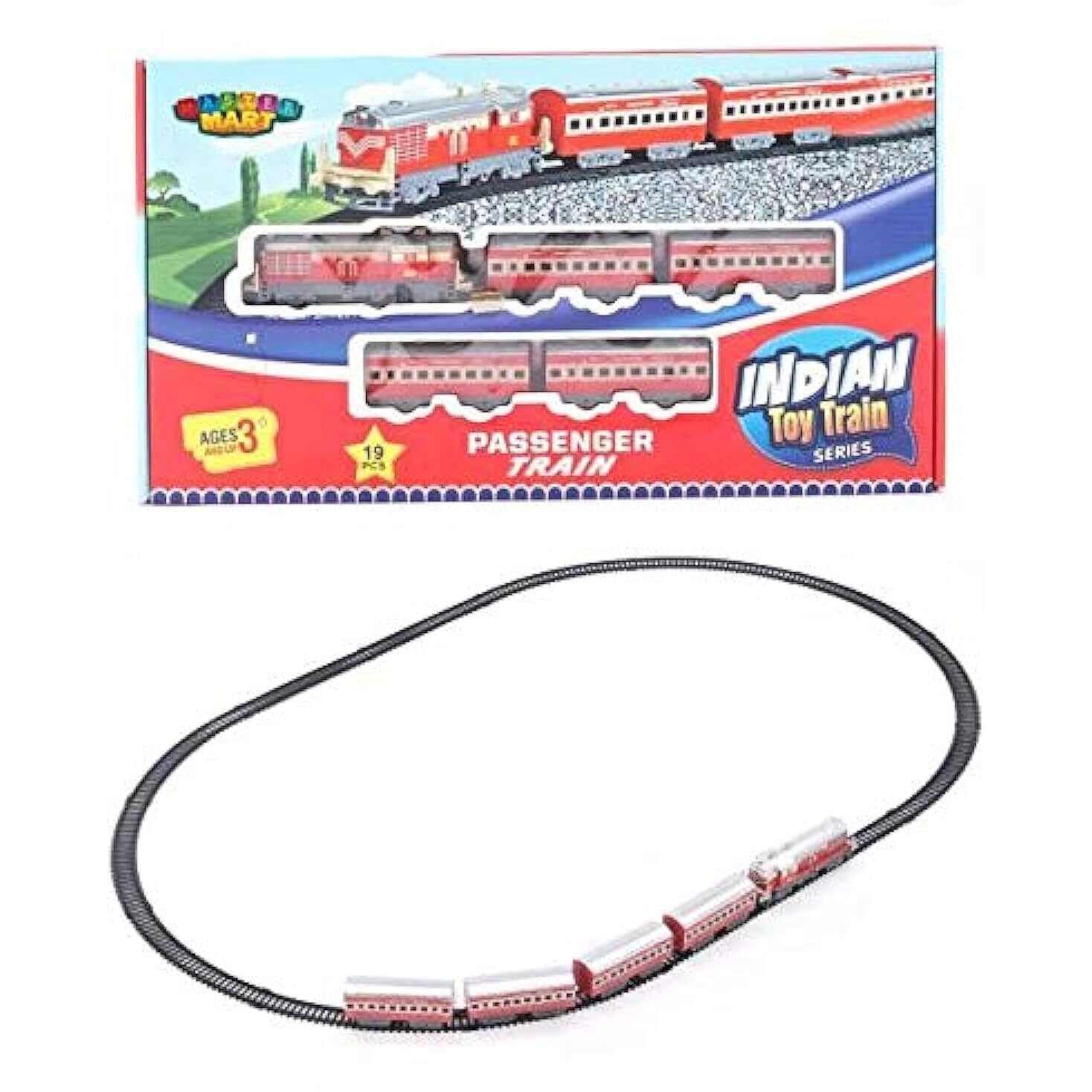 Centy Toys Plastic Indian Passenger Train With Coaches & Railway Track, Pack Of 19, Multicolour