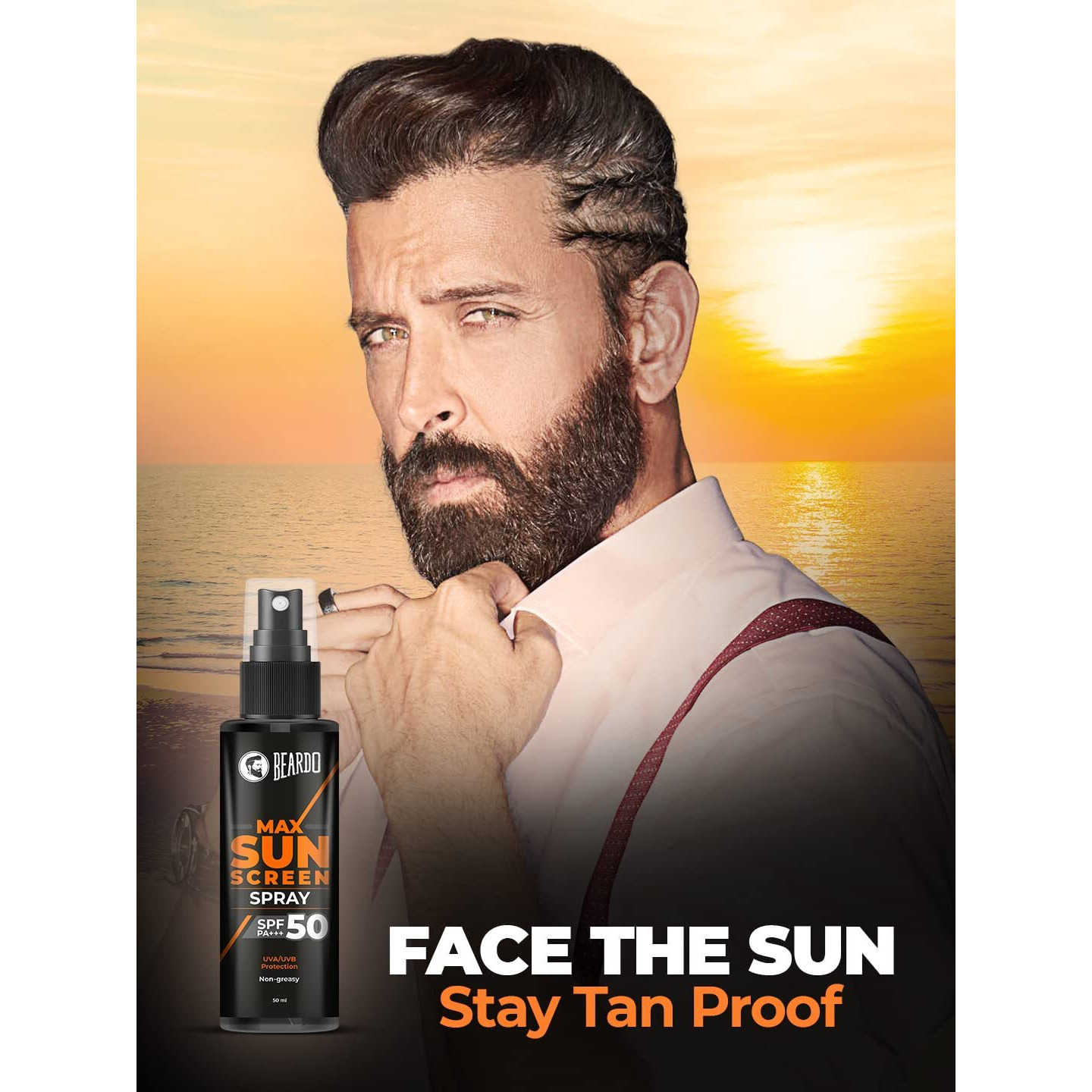 Beardo Max Sunscreen SPF 50 & PA+++ Spray for Men | Non-greasy Sunscreen for Men | Easy Application Sunscreen Spray | Sunscreen For Oily Skin | UVA UVB Protection | 50ml