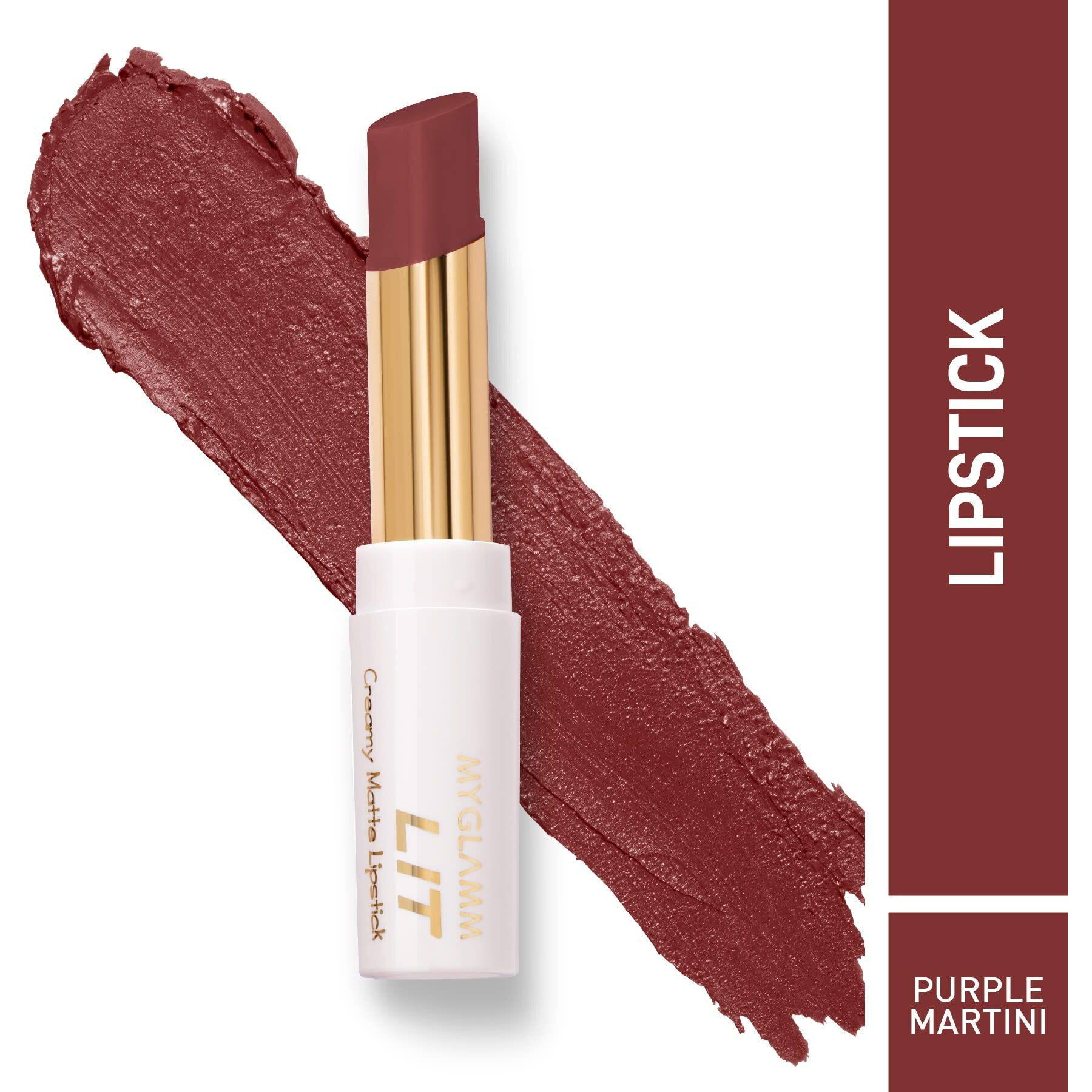 MyGlamm LIT Creamy Matte Lipstick-Purple Martini (Brown)- 3.7gm |Creamy Matte Lipstick | Long-lasting & Smudge-Proof | Vegan & Cruelty-Free