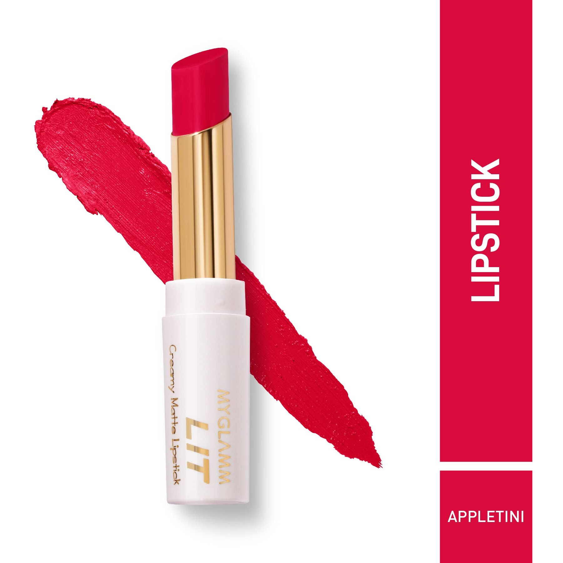 MyGlamm LIT Creamy Matte Lipstick-Appletini (Red)- 3.7gm |Creamy Matte Lipstick | Long-lasting & Smudge-Proof | Vegan & Cruelty-Free