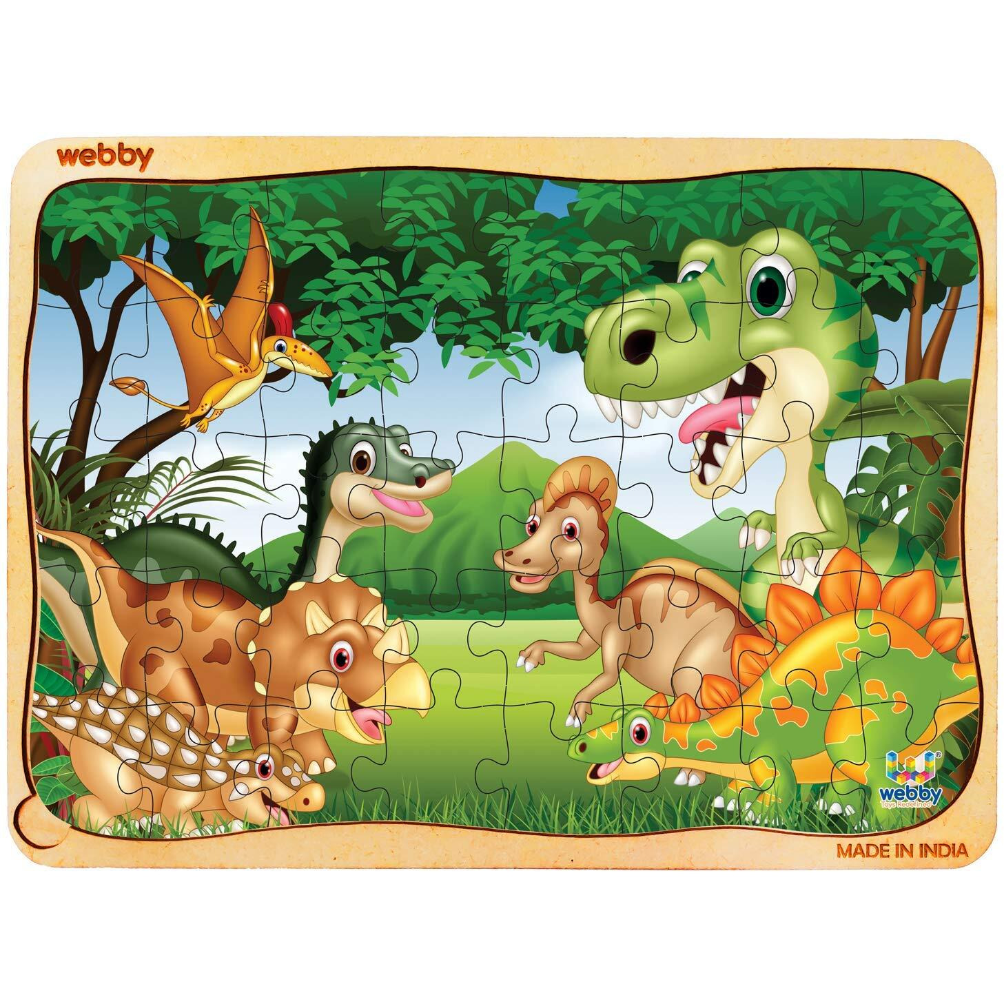 Webby Dinosaurs in Jungle Wooden Jigsaw Puzzle for Boys & Girls, 40 Pieces Toy