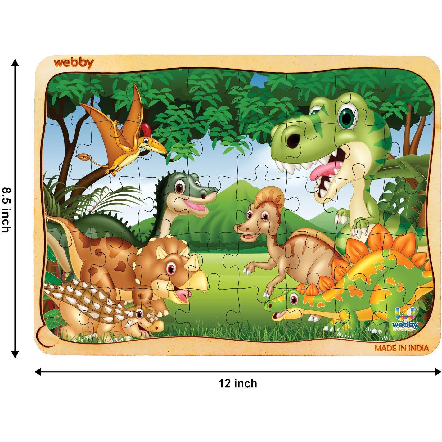 Webby Dinosaurs in Jungle Wooden Jigsaw Puzzle for Boys & Girls, 40 Pieces Toy