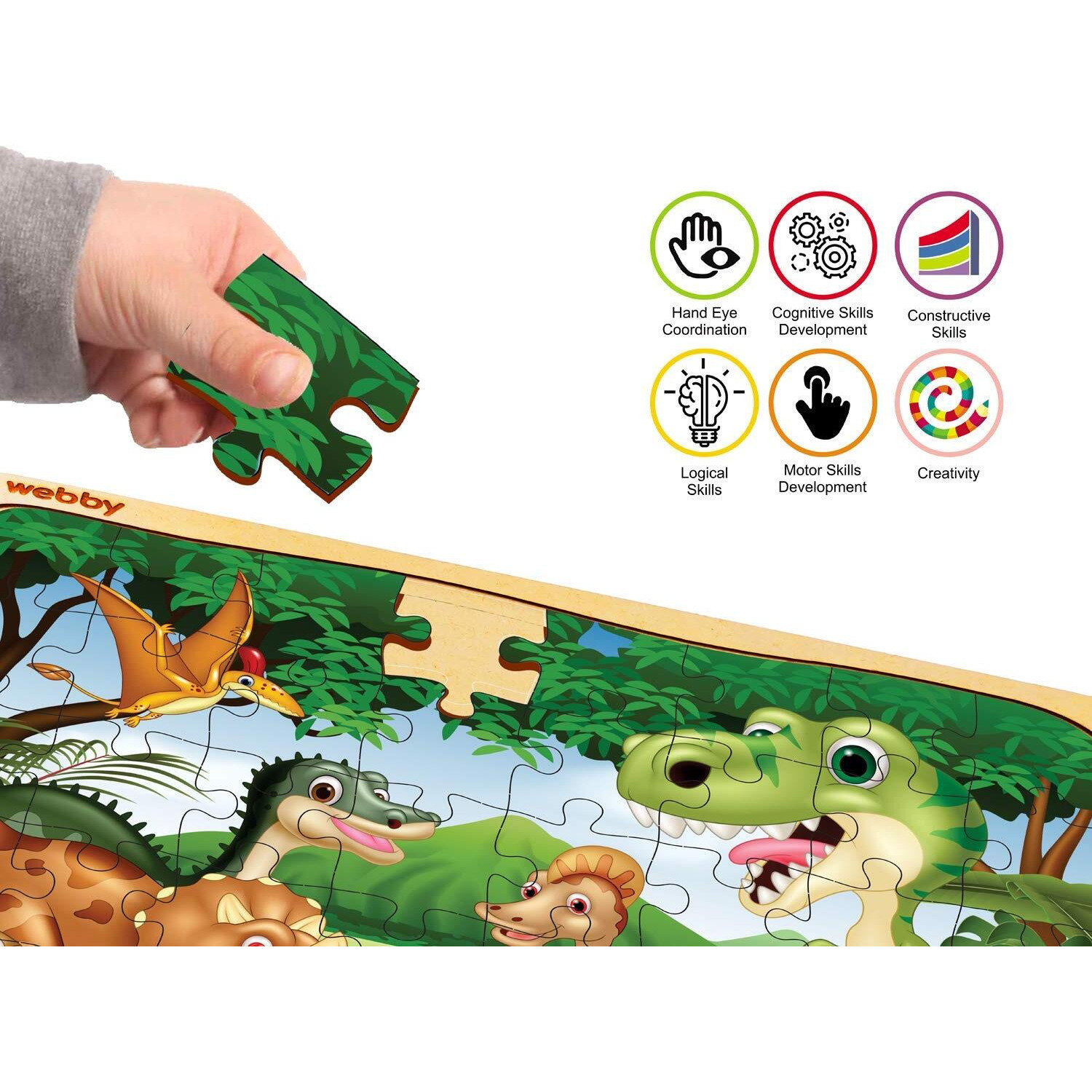 Webby Dinosaurs in Jungle Wooden Jigsaw Puzzle for Boys & Girls, 40 Pieces Toy