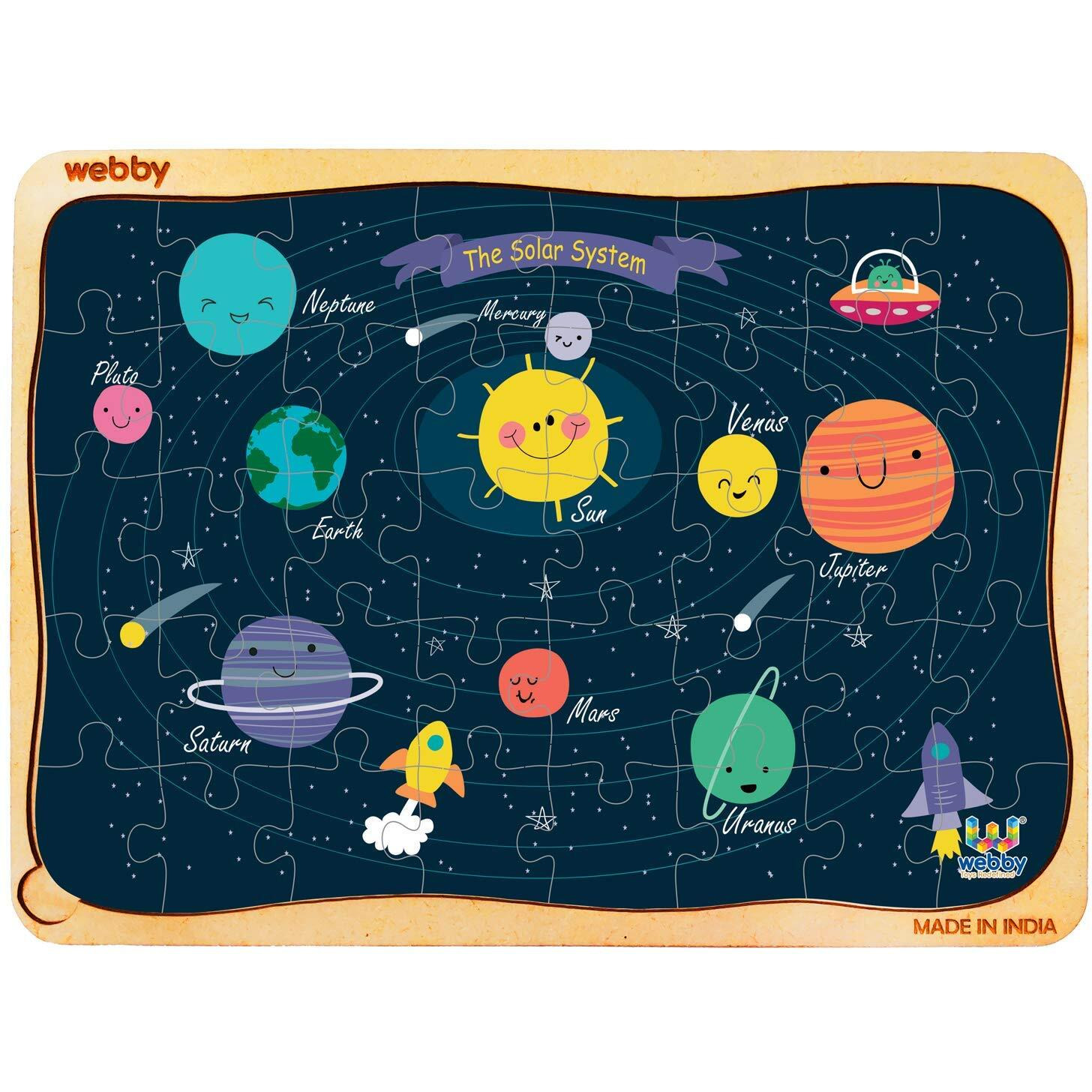 Webby Outer Space Solar System Wooden Jigsaw Puzzle (Multicolour) - 40 Pieces