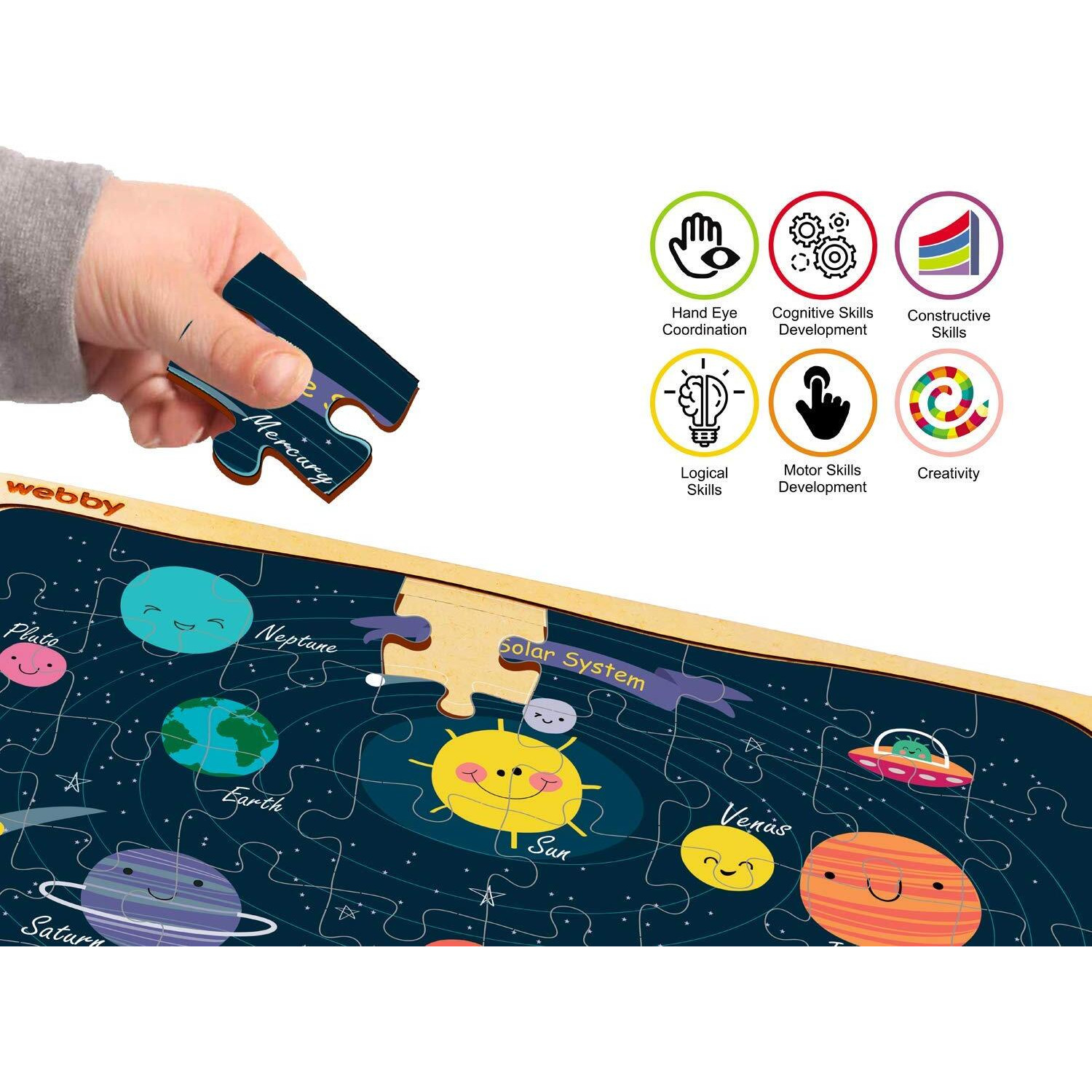 Webby Outer Space Solar System Wooden Jigsaw Puzzle (Multicolour) - 40 Pieces