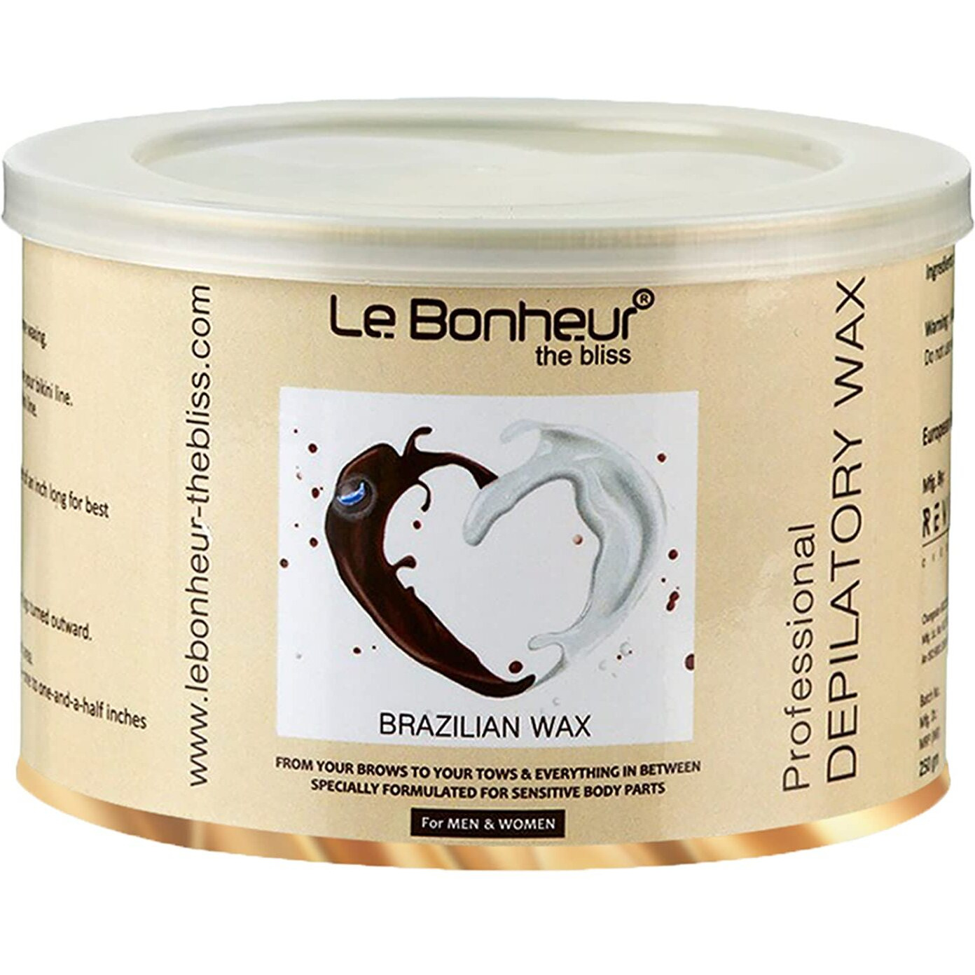 Le Bonheur.. Stripless Brazilian Liposoluble Wax | For Face - Upper Lips - Arms - Legs - Bikini Line - Underarms and Full Body | Men & Women | White Chocolate | 250gm