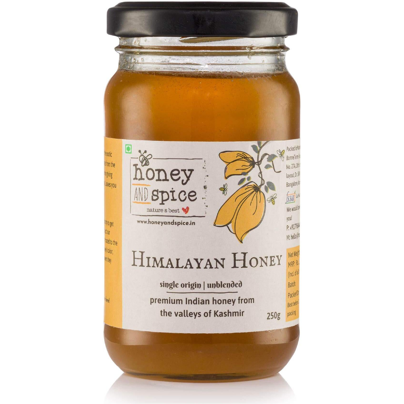Honey and Spice Pure Raw Wild Honey (250g) | Single Origin honey From the bees of Kashmir Valleys With No Added Preservatives | 100% Raw and Pure | Unblended and Unpasteurized | Natural and Original | Unprocessed | No Added Sugar | FDA certified