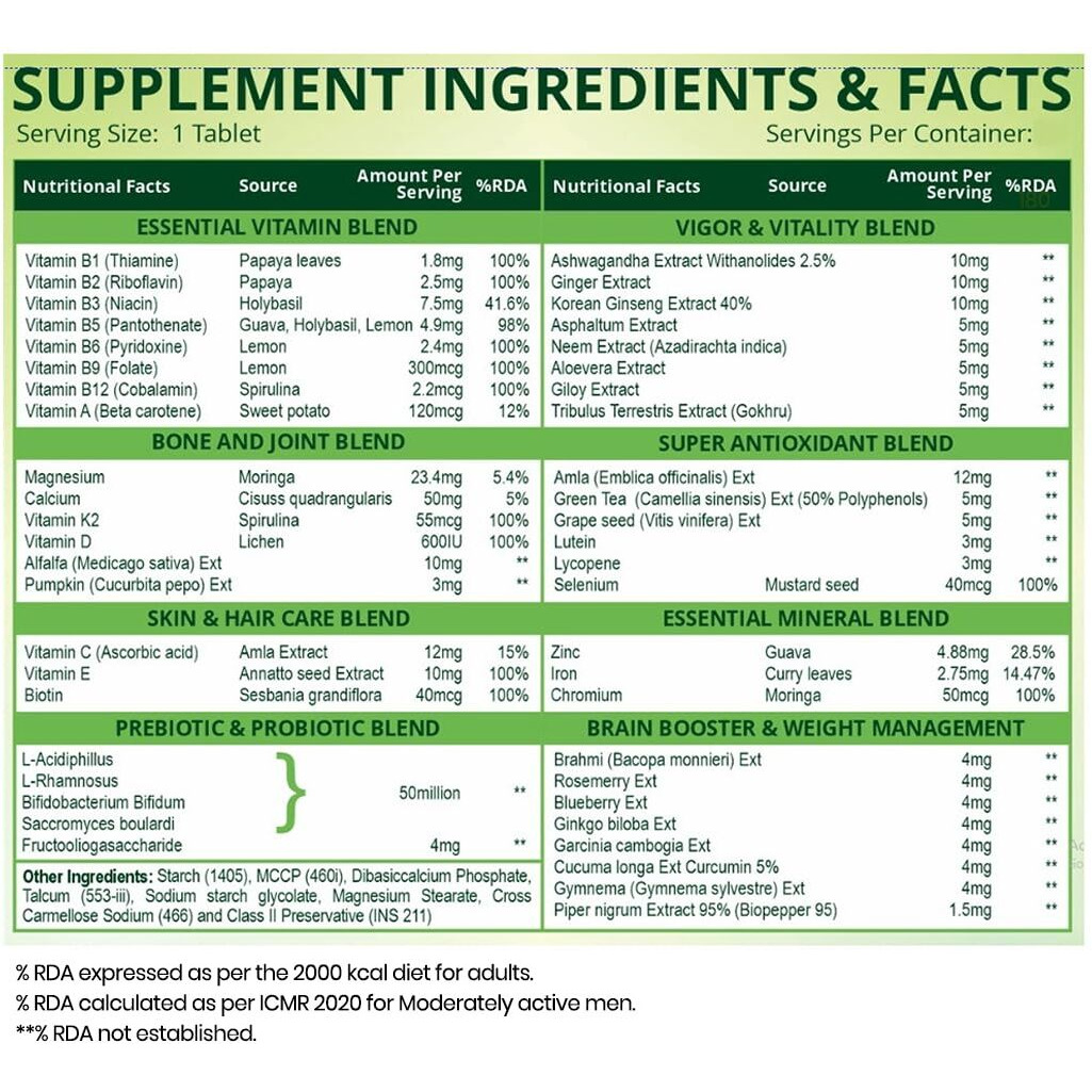 Himalayan Organics Multivitamin for Men & Women with 40 Ingredients - 180 Tablets - with Probiotics