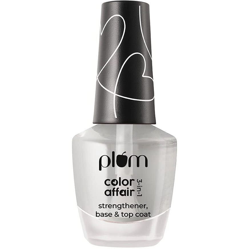 Plum   Color Affair 3-In-1 Strengthener, Base & Top Coat | 7-Free Formula | with Aha & Avocado Oil | 100% Vegan & Cruelty-Free  ,Matte Finish,11 Ml